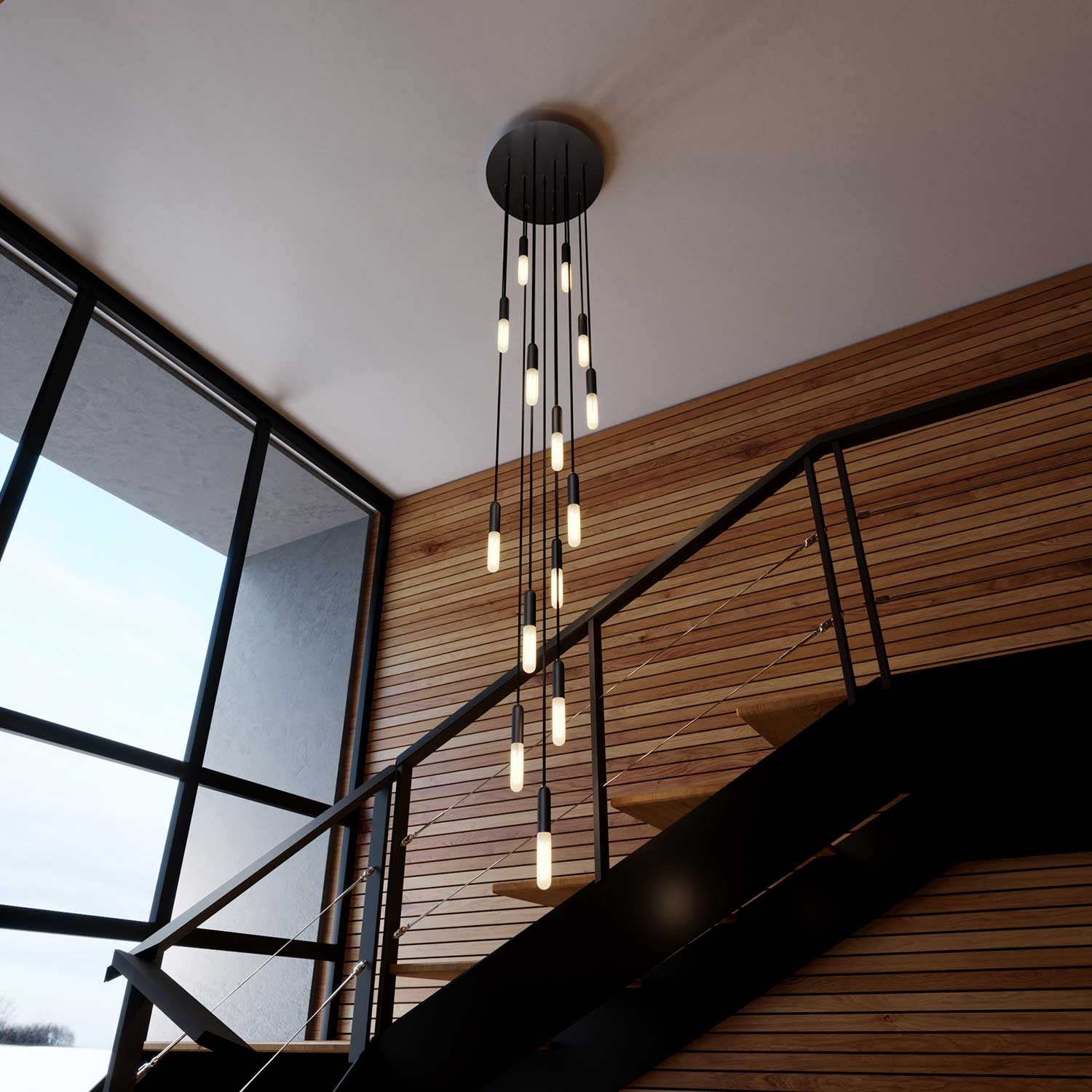 15-drop pendant complete with P-Light and Rose-One 400mm – Black - Image 2