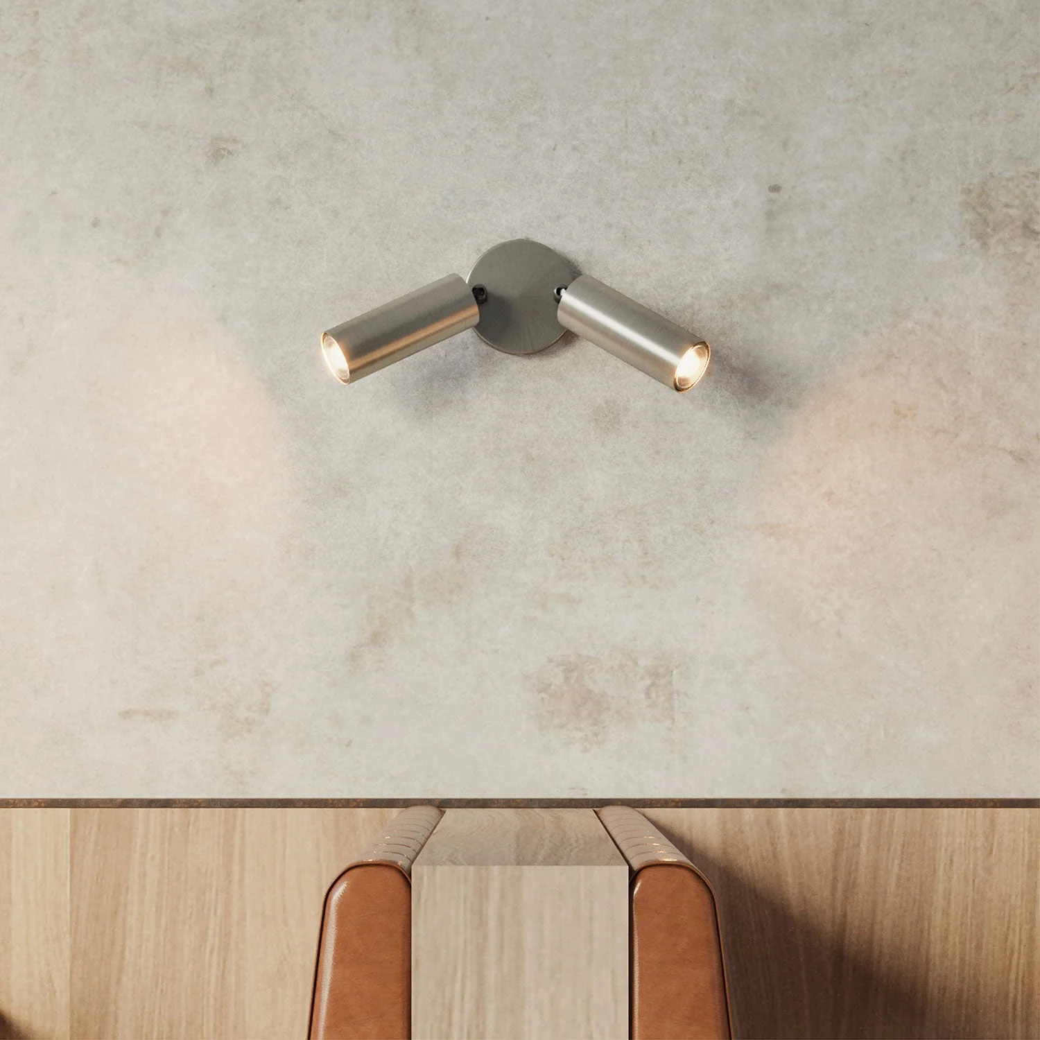 Lamp with 2 spotlights and Tub-E14 lampshade with round ceiling rose - Satin titanium - Image 3