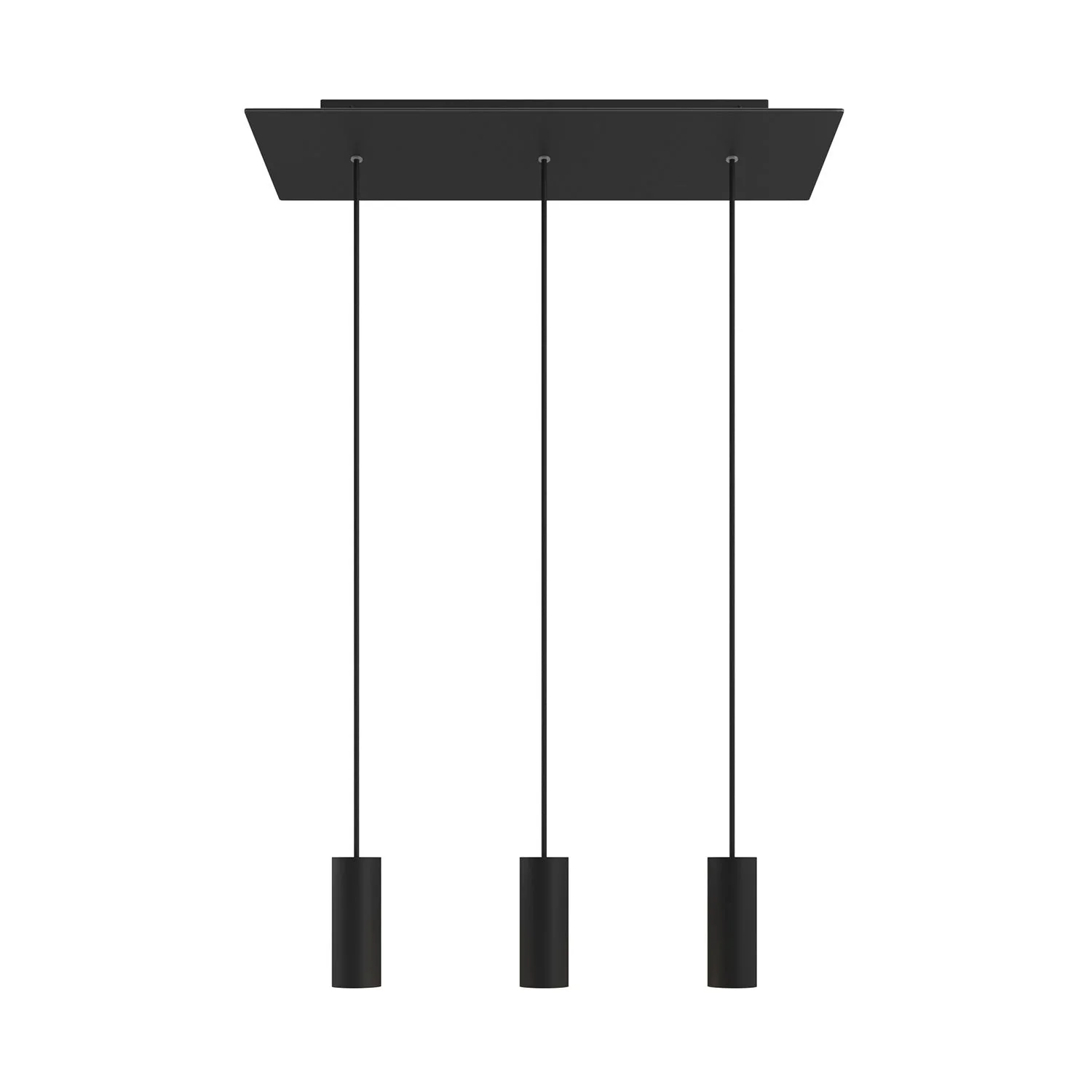 3-drop pendant lamp with XXL Rose-One rectangular 675 mm ceiling rose and Tub-E14 metal lampshade - Matt black