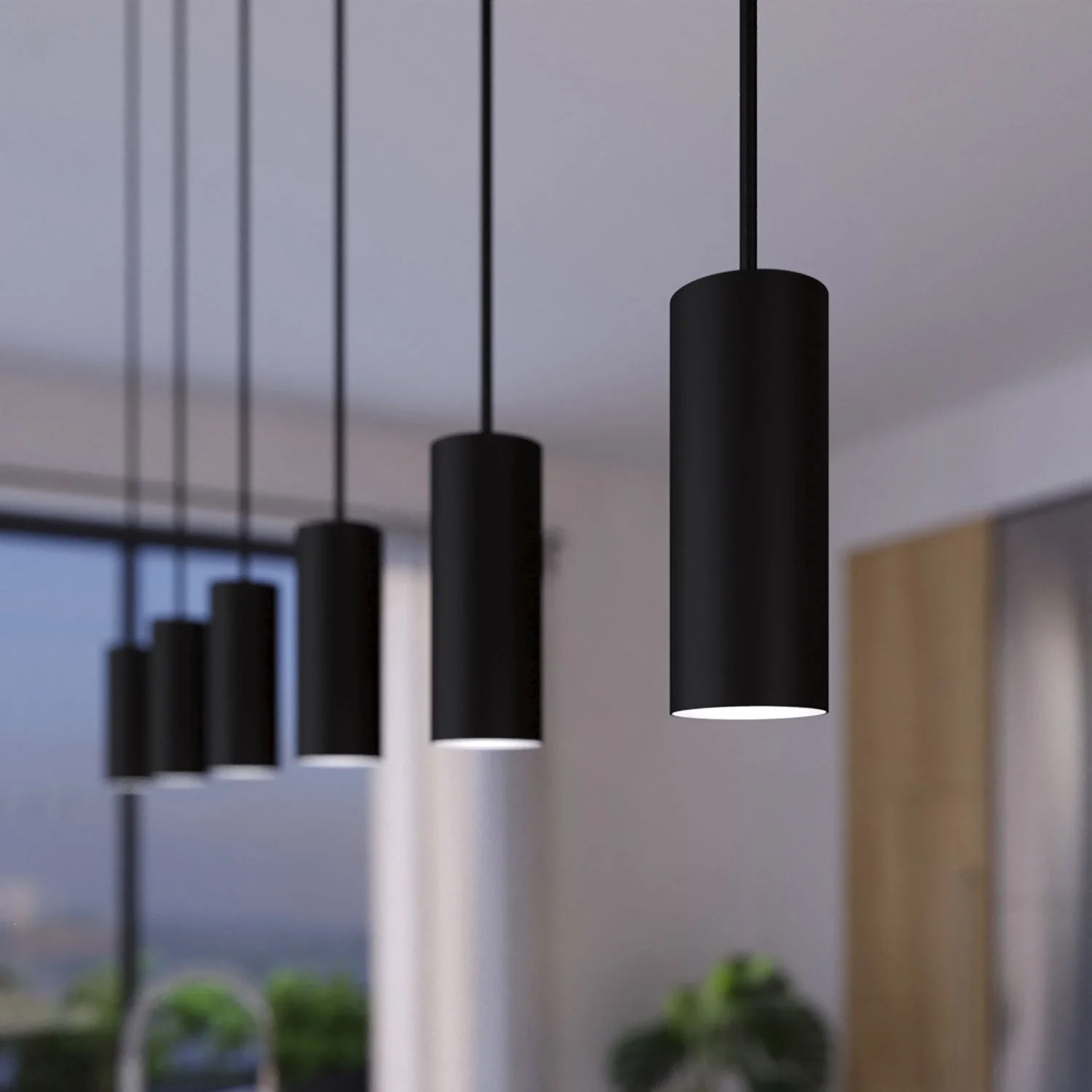 3-drop pendant lamp with XXL Rose-One rectangular 675 mm ceiling rose and Tub-E14 metal lampshade - Matt black - Image 3