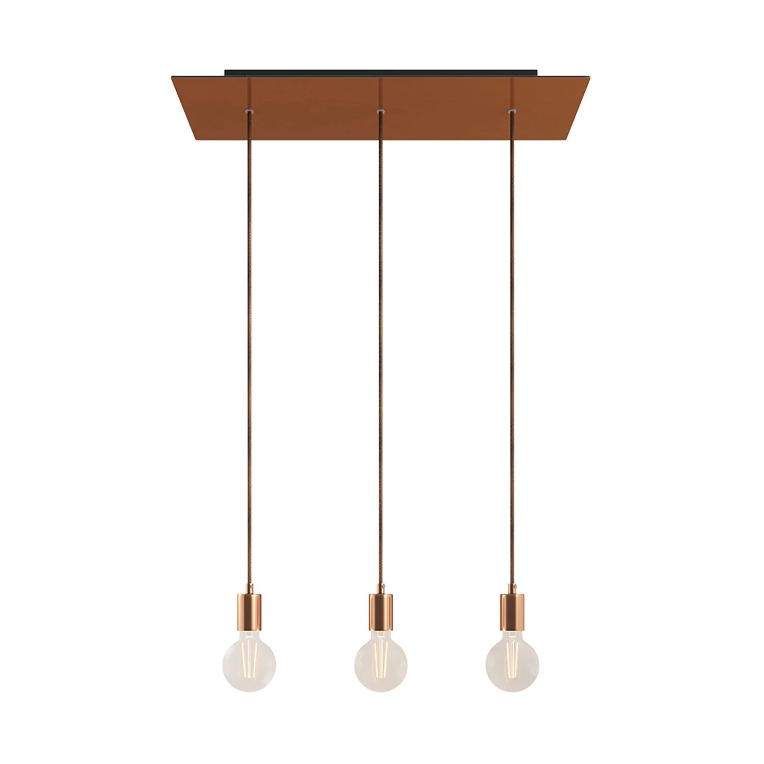 3-drop pendant lamp with XXL Rose-One rectangular 675 mm with metal finishes - Satin copper