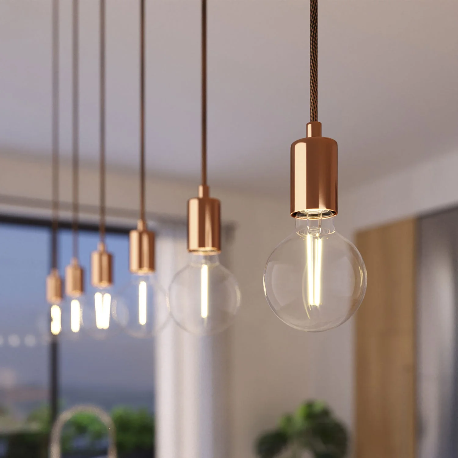 3-drop pendant lamp with XXL Rose-One rectangular 675 mm with metal finishes - Satin copper - Image 3