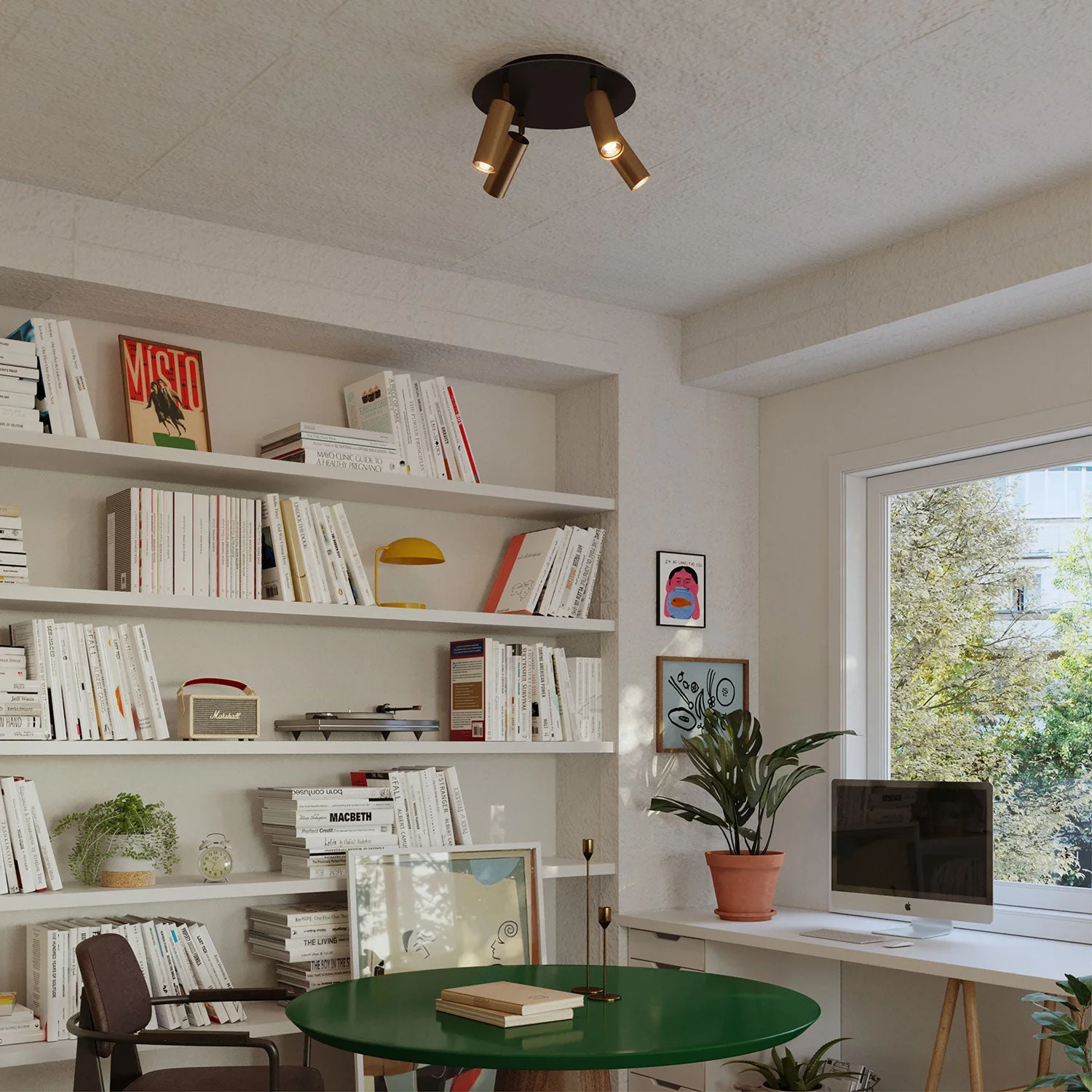 4-spotlight lamp with Tub-E14 lampshade and Rose-One XXL round ceiling rose - Satin bronze - Image 2