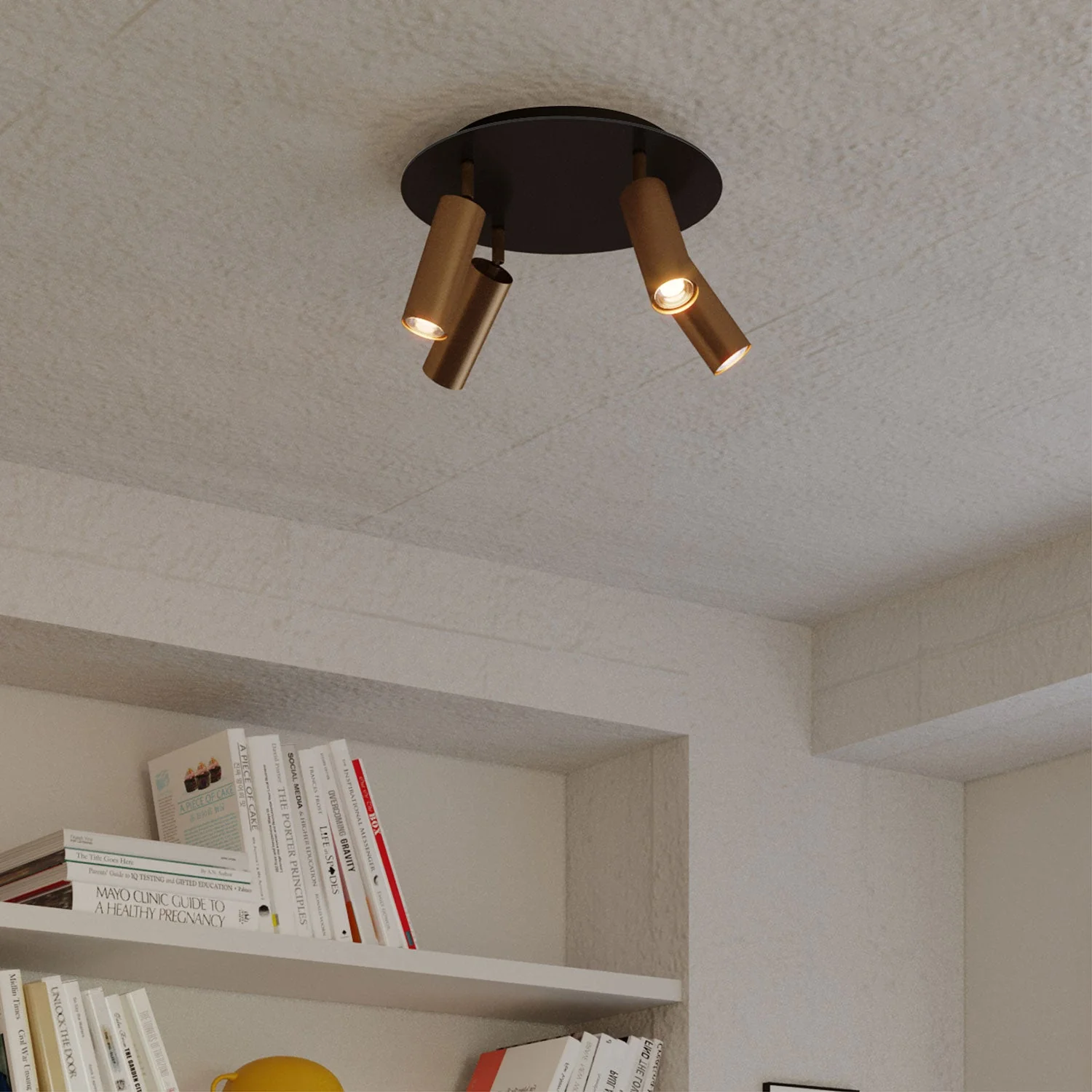 4-spotlight lamp with Tub-E14 lampshade and Rose-One XXL round ceiling rose - Satin bronze - Image 3