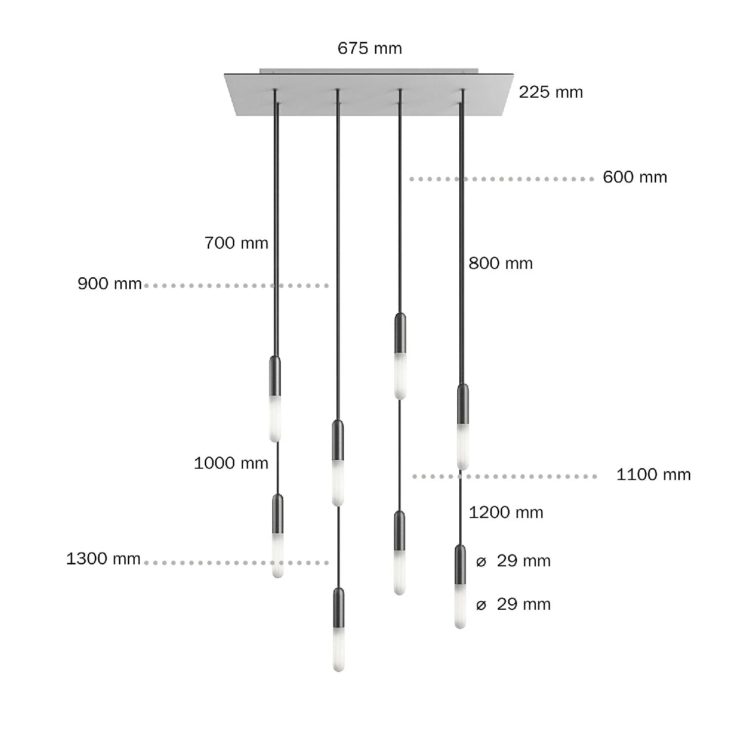 8-drop pendant lamp with XXL Rose-One rectangular 675 mm ceiling rose and metal finishes - Matt white - Image 6