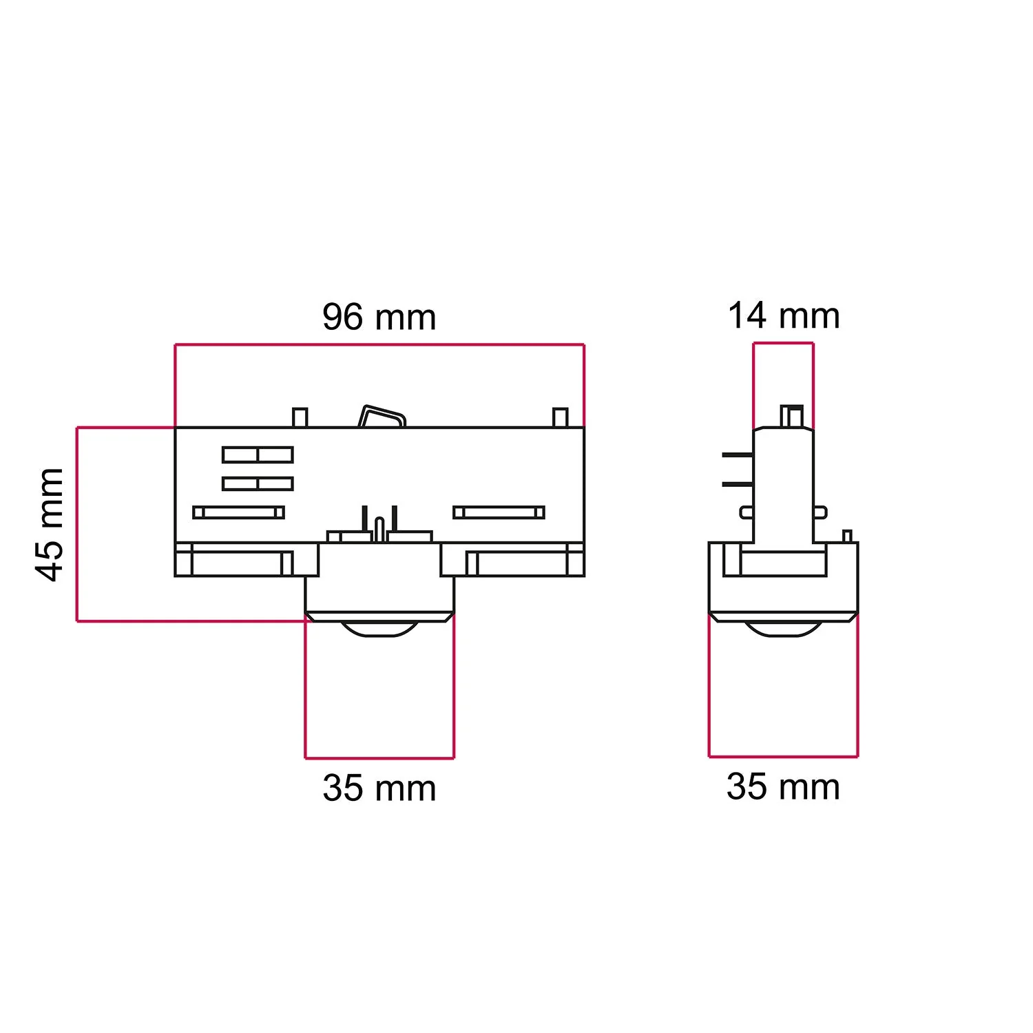 Black Eutrac adaptor for three-phase track - for extension or joint - Image 3