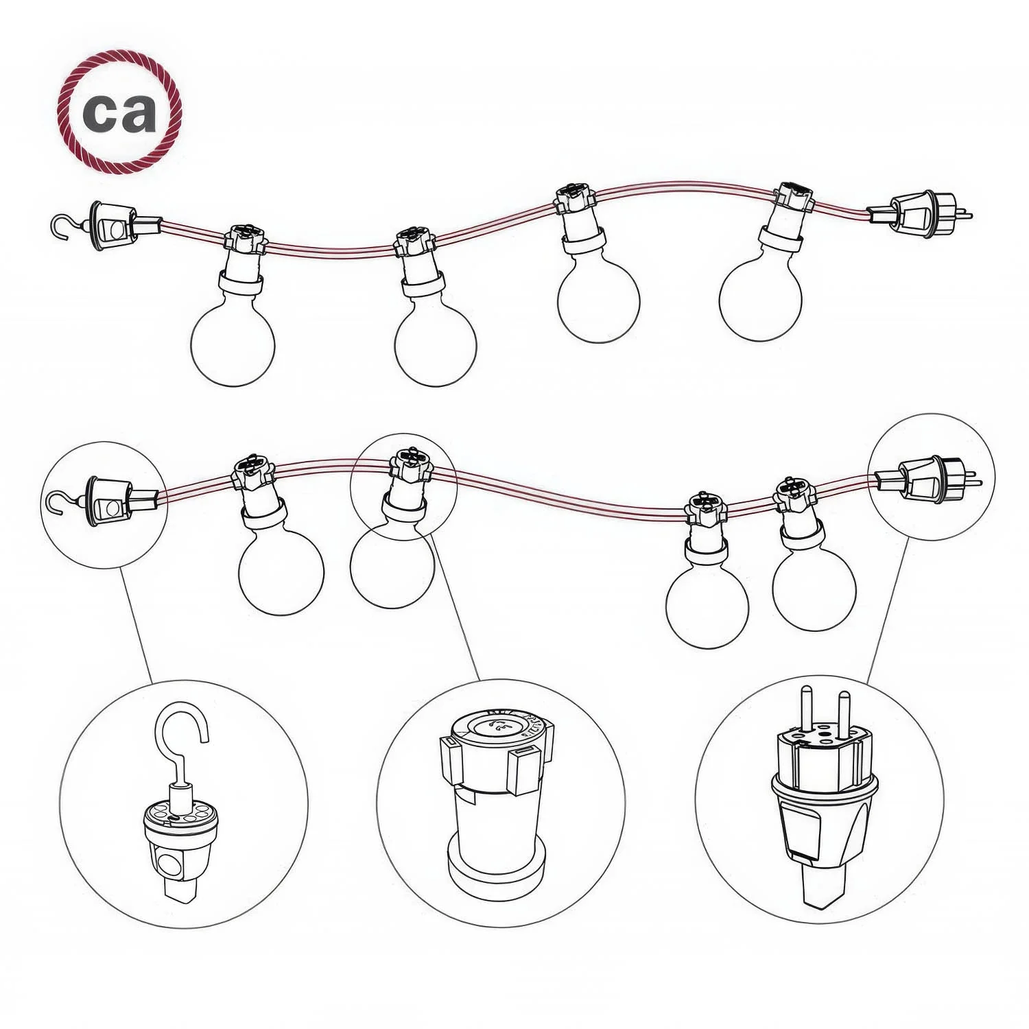 Black Franco-German plug for Lumet String lights System - Image 4
