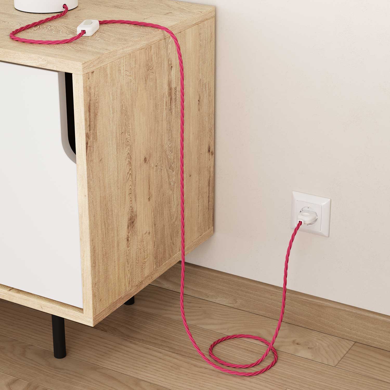 Braided fabric cable in Fuchsia Pink - The Original Creative Cables, for creating your own lamps - TM08 - Image 3