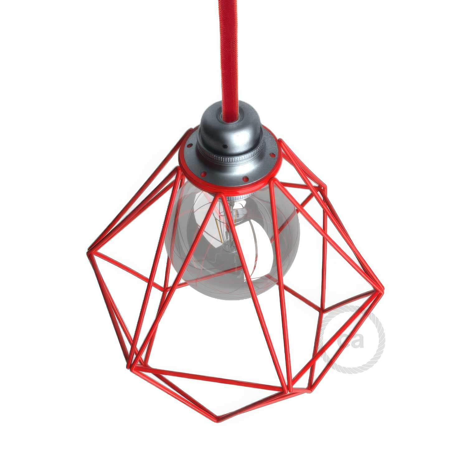 Diamond lampshade cage in metal with E27 fitting - Red - Image 3