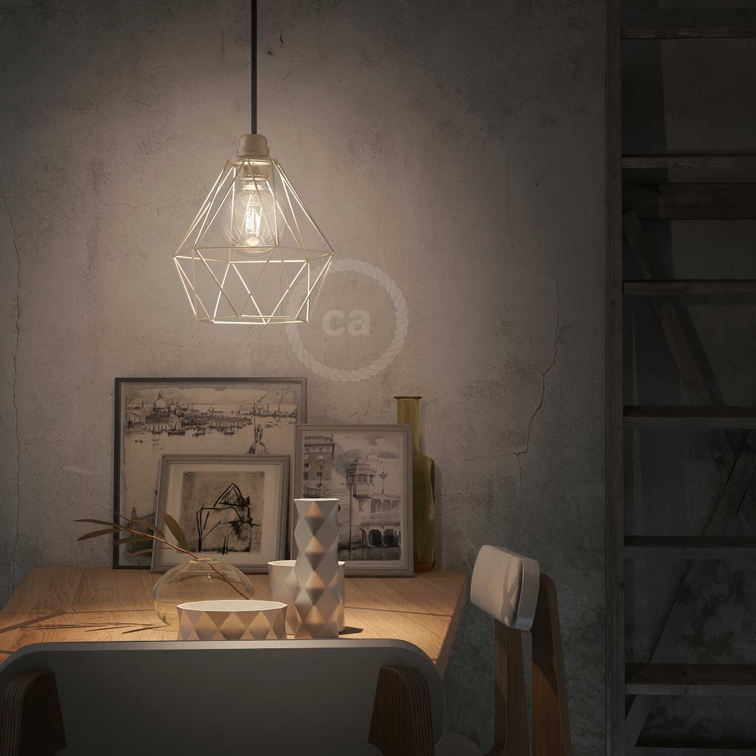 Diamond metal Lampshade cage with E27 fitting - Brass - Image 2