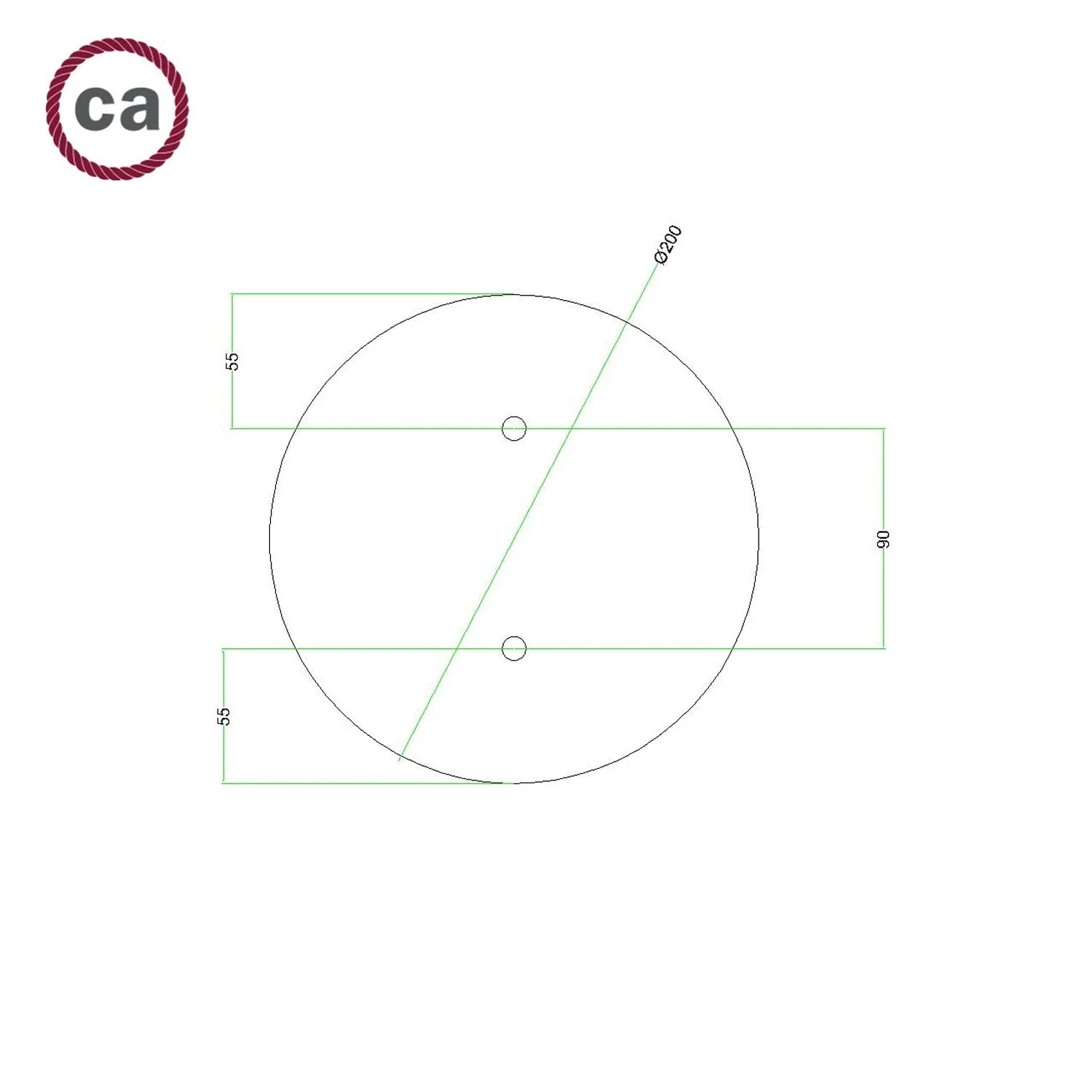Rose-One round ceiling rose, 200 mm diameter with 2 holes and 4 side holes - Satin copper Dibond - Image 7