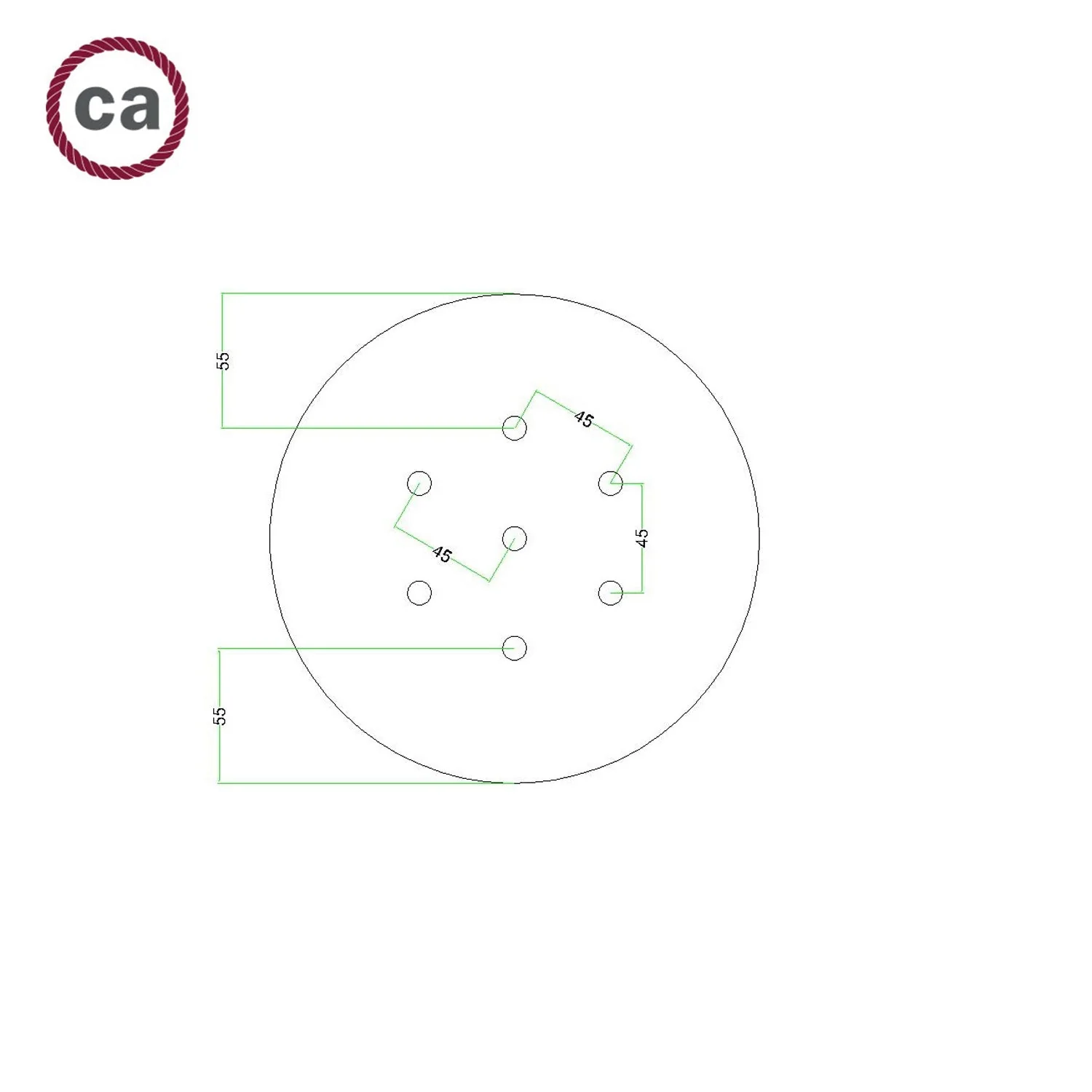 Rose-One round ceiling rose, 200 mm diameter with 7 holes and 4 side holes - Satin Steel Dibond - Image 7