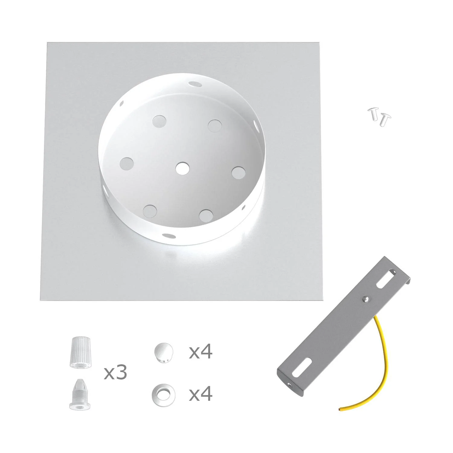 Rose-One square ceiling rose, 200 mm with 3 holes and 4 side holes - Satin steel Dibond - Image 6
