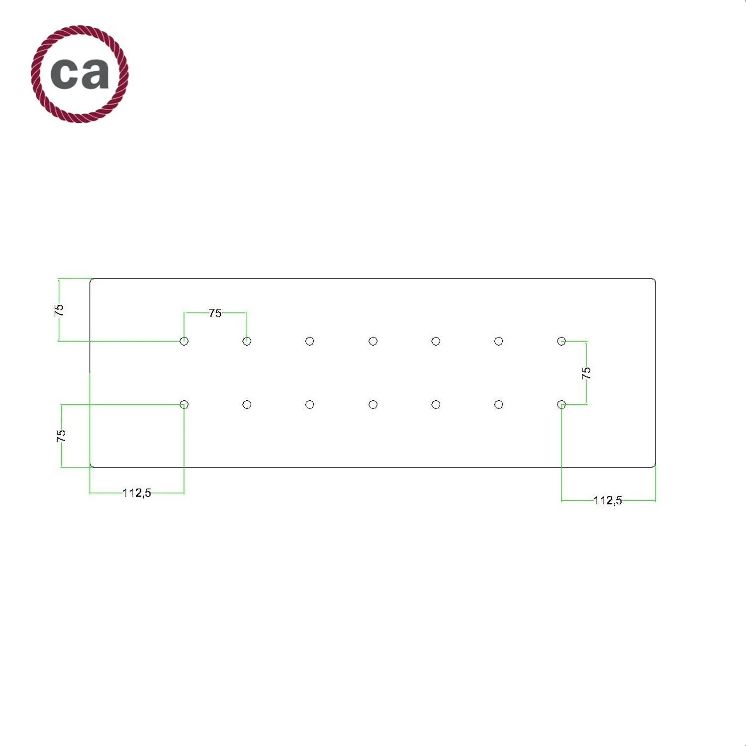 XXL Rose-One rectangular ceiling rose with 14 holes and 6 side holes, size 675 x 225 mm - Satin steel Dibond - Image 6