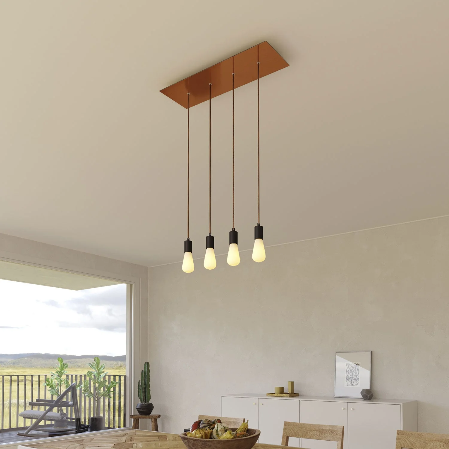 XXL Rose-One rectangular ceiling rose with 4 inline holes and 6 side holes, dimensions 675 x 225 mm - Satin copper Dibond - Image 4