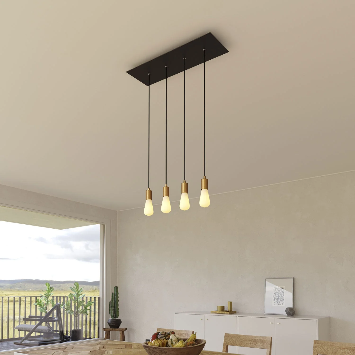 XXL Rose-One rectangular ceiling rose with 4 in-line holes and 6 side holes, size 675 x 225 mm - Matte black Dibond - Image 4