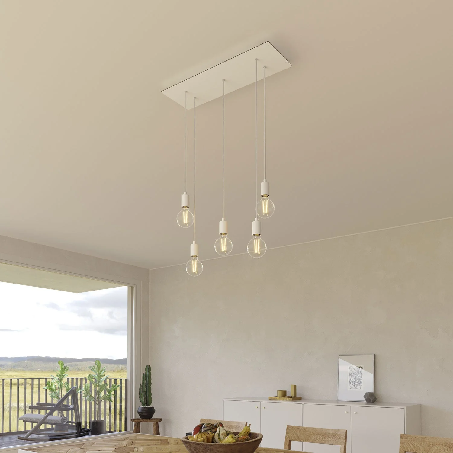 XXL Rose-One rectangular ceiling rose with 5 holes and 6 side holes, dimensions 675 x 225 mm – Matte white Dibond - Image 4