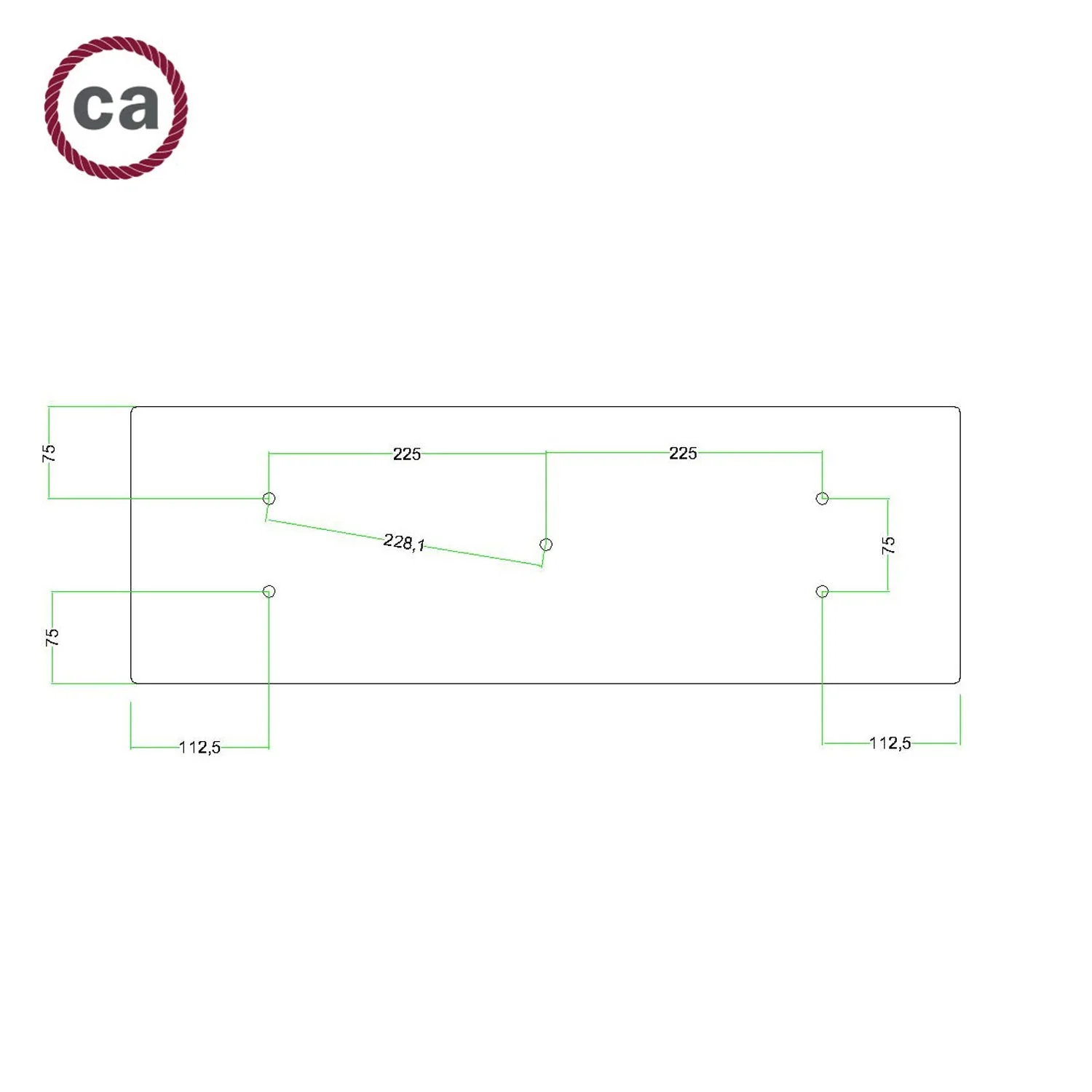 XXL Rose-One rectangular ceiling rose with 5 holes and 6 side holes, dimensions 675 x 225 mm – Matte white Dibond - Image 6