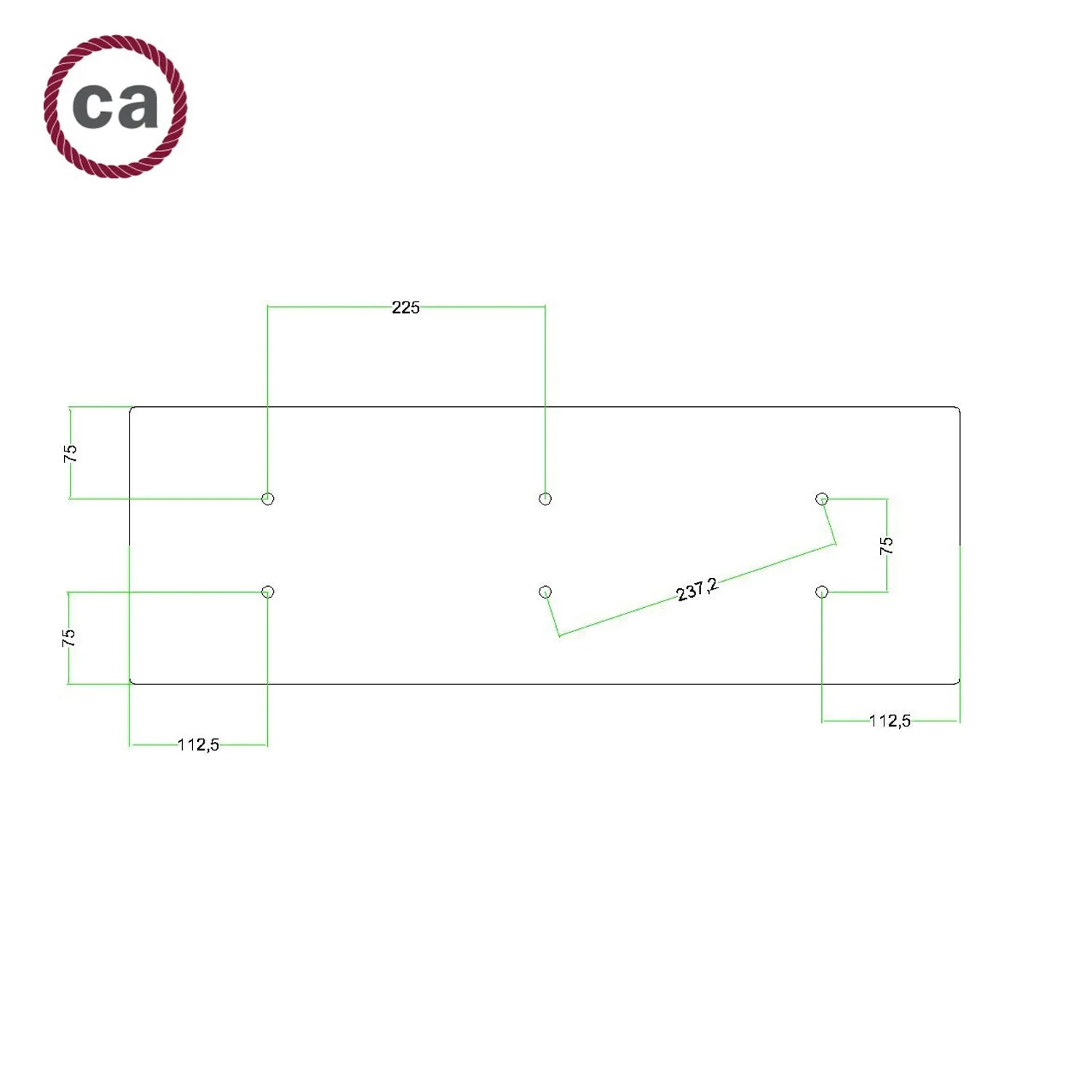 XXL Rose-One rectangular ceiling rose with 6 holes and 6 side holes, size 675 x 225 mm - Satin copper Dibond - Image 6