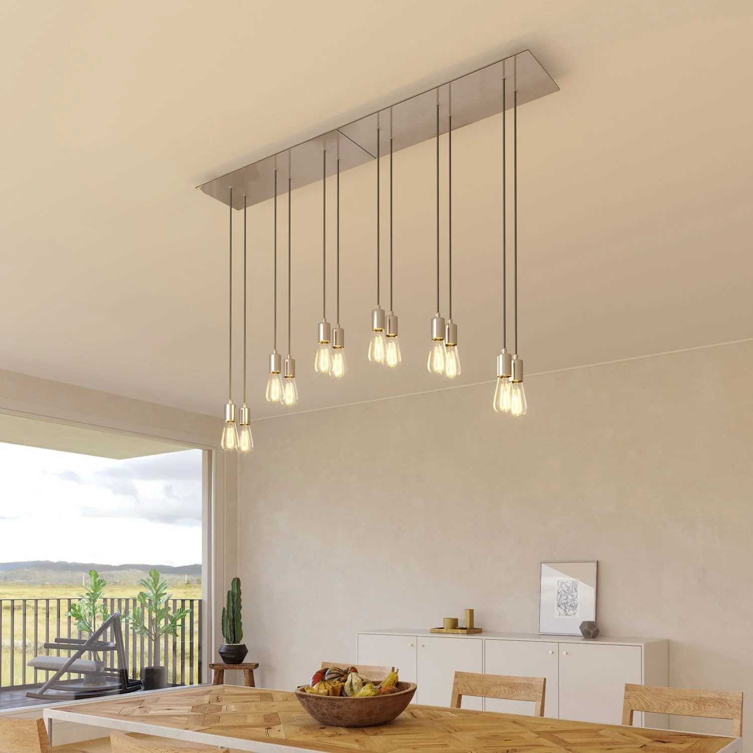 XXL Rose-One rectangular ceiling rose with 6 holes and 6 side holes, dimensions 675 x 225 mm – Satin steel Dibond - Image 4