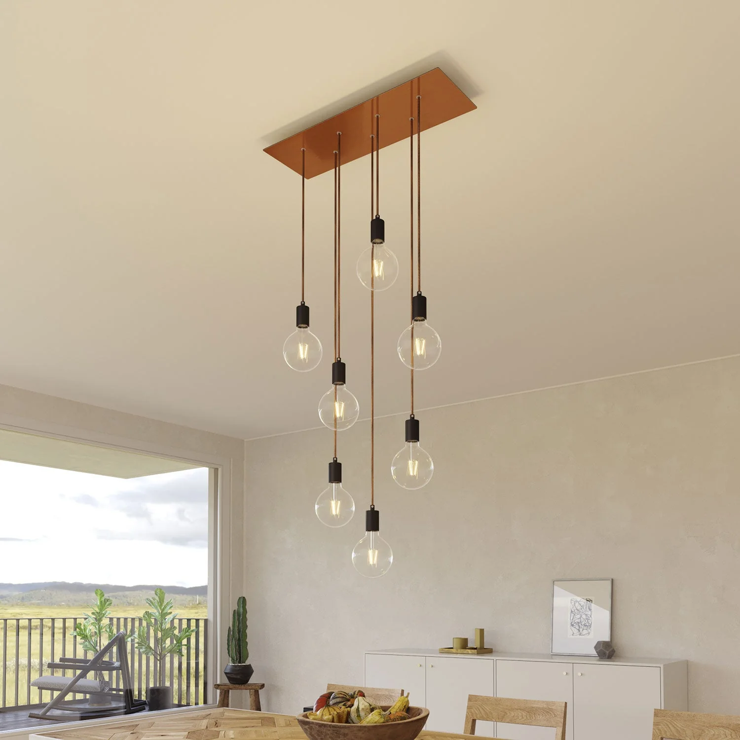 XXL Rose-One rectangular ceiling rose with 7 holes and 6 side holes, dimensions 675 x 225 mm  - Satin copper Dibond - Image 4