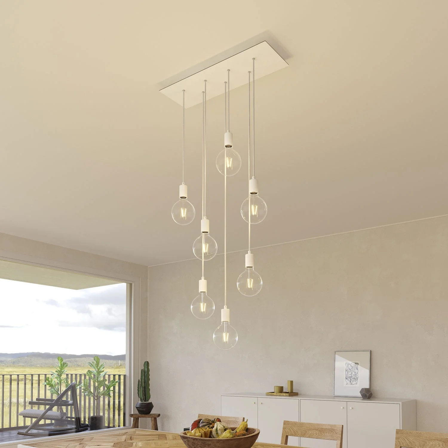 XXL Rose-One rectangular ceiling rose with 7 holes and 6 side holes, dimensions 675 x 225 mm – Matt White Dibond - Image 4