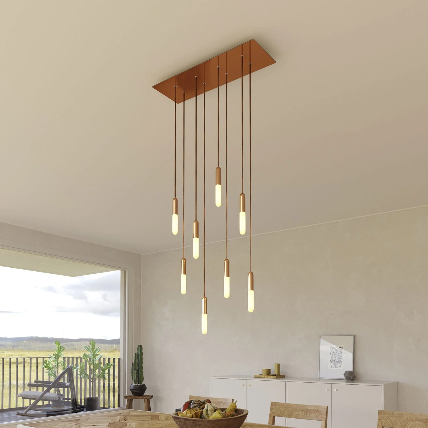 XXL Rose-One rectangular ceiling rose with 8 holes and 6 side holes, dimensions 675 x 225 mm - Satin copper Dibond - Image 4