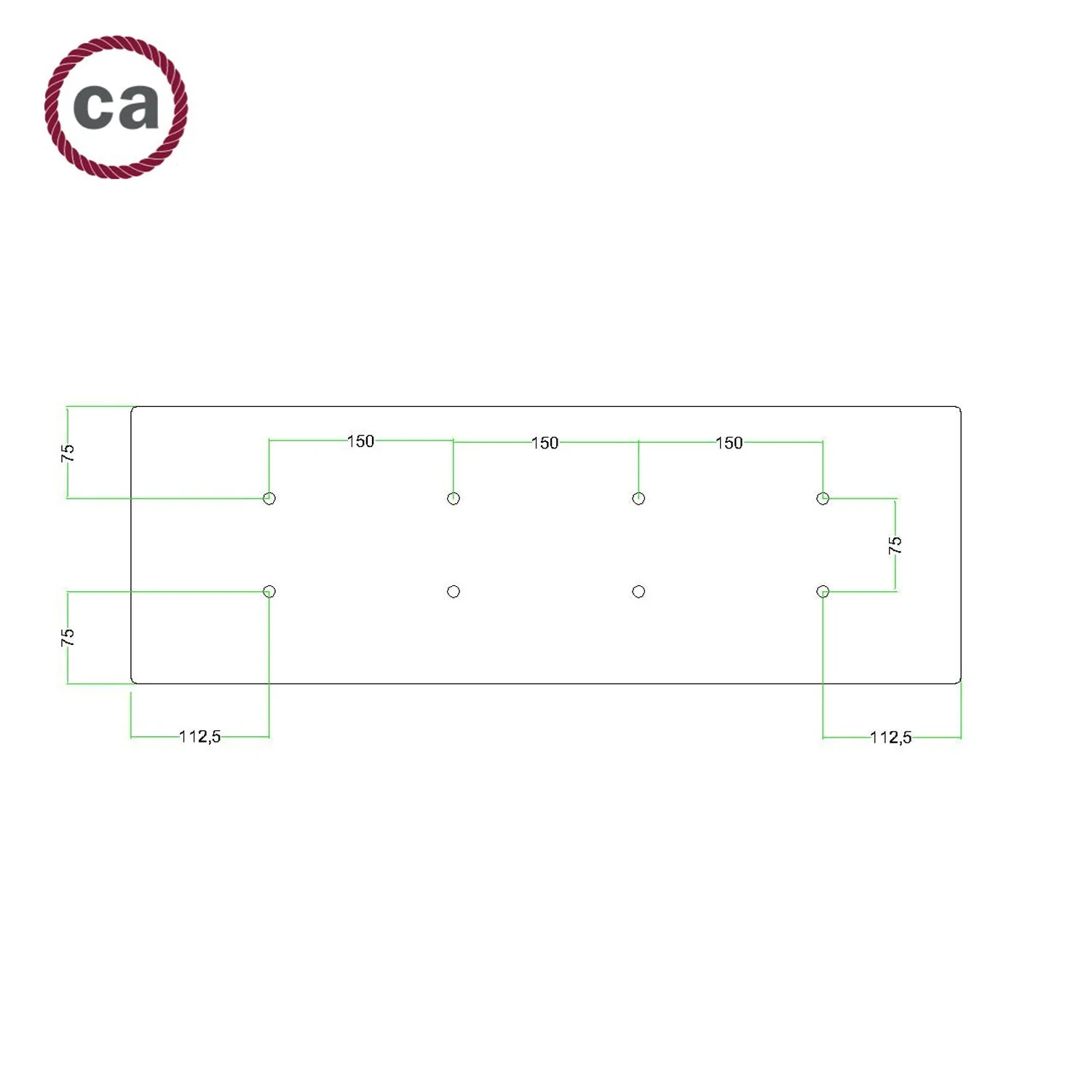 XXL Rose-One rectangular ceiling rose with 8 holes and 6 side holes, size 675 x 225 mm - Matt white Dibond - Image 6