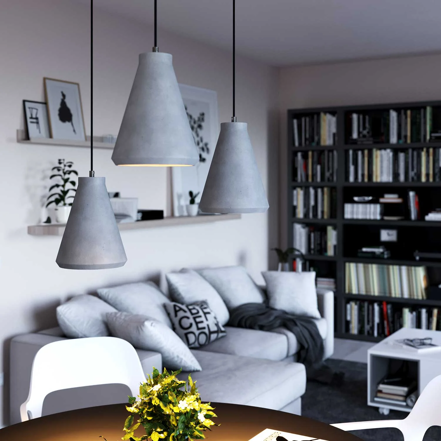 Cement lampshade Funnel for pendant lamp, complete with cable clamp and E27 lamp holder - Light cement - Image 2