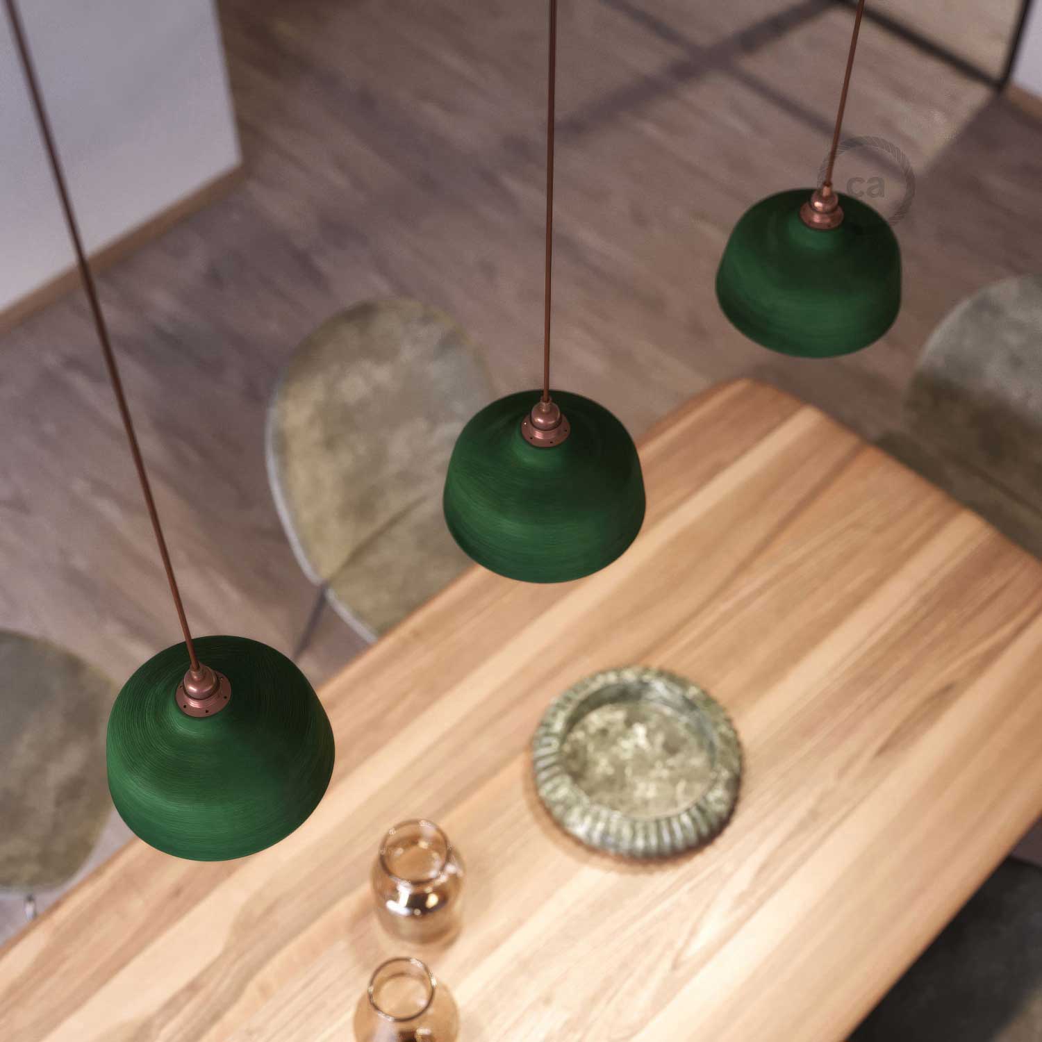 Cup-shaped ceramic lampshade, Materia collection – Made in Italy – Striated evergreen - Image 3