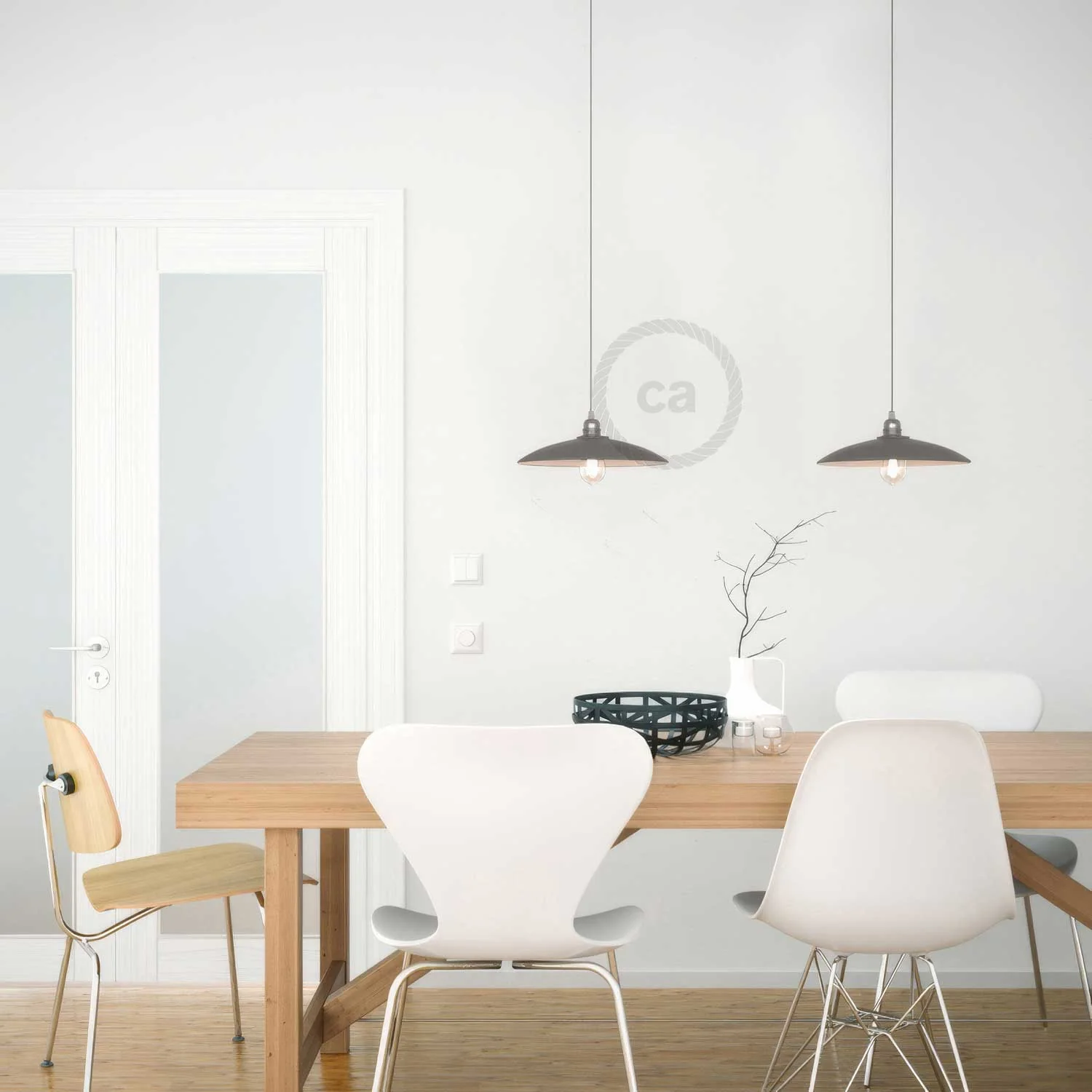 Flat ceramic Lampshade for pendant light - Made in Italy - Cement effect - Image 2