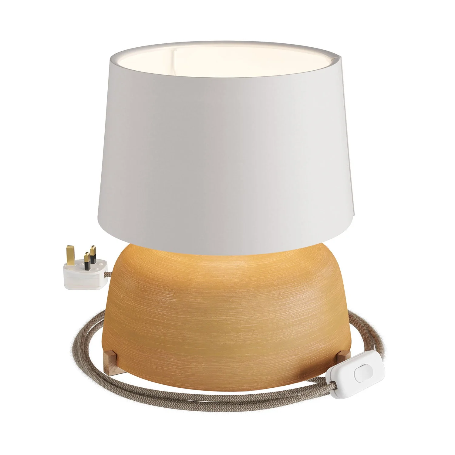 Ceramic Coppa table lamp with Athena lampshade and UK plug - White