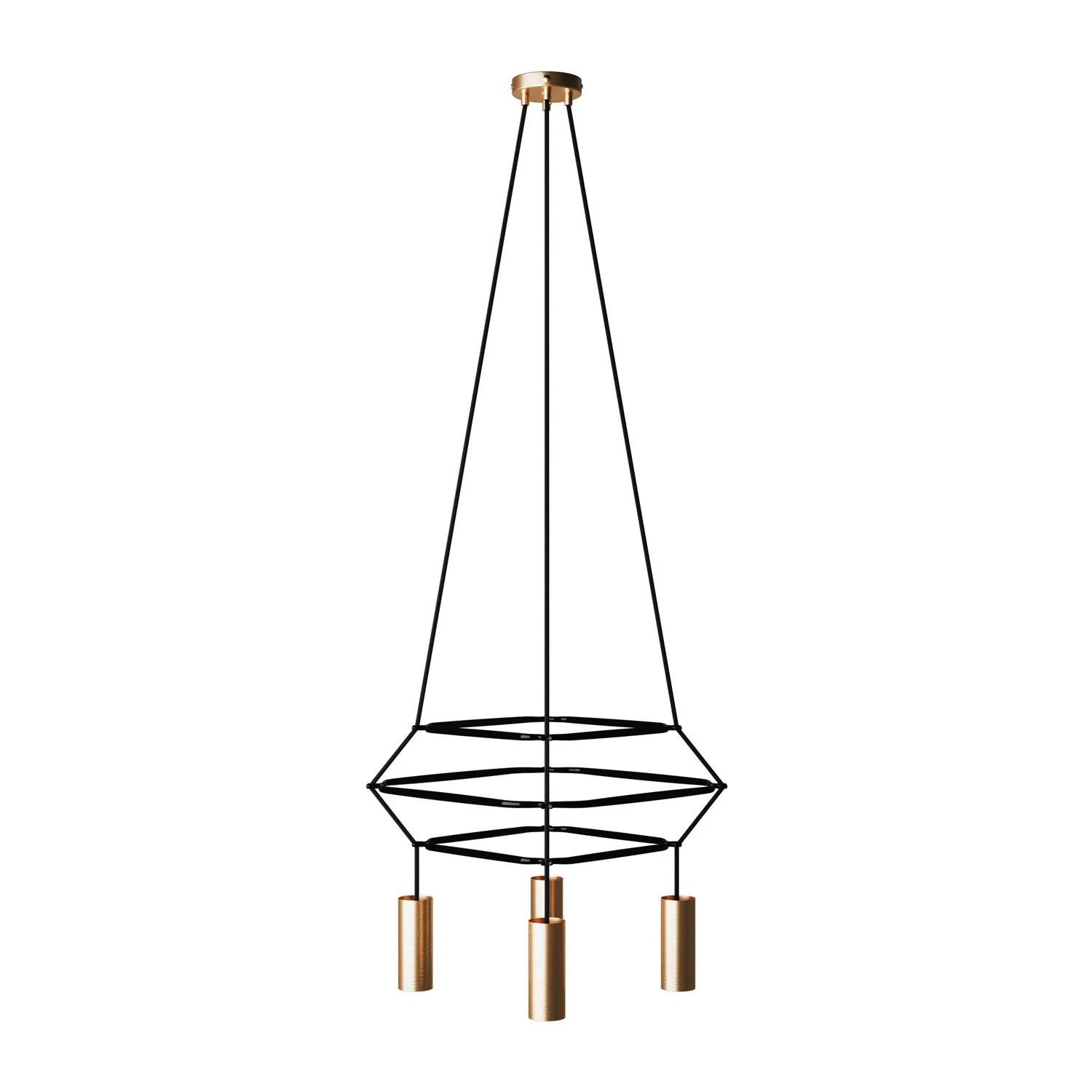 3 Cage chandelier with 4 Tub-E14 drops - Satin bronze