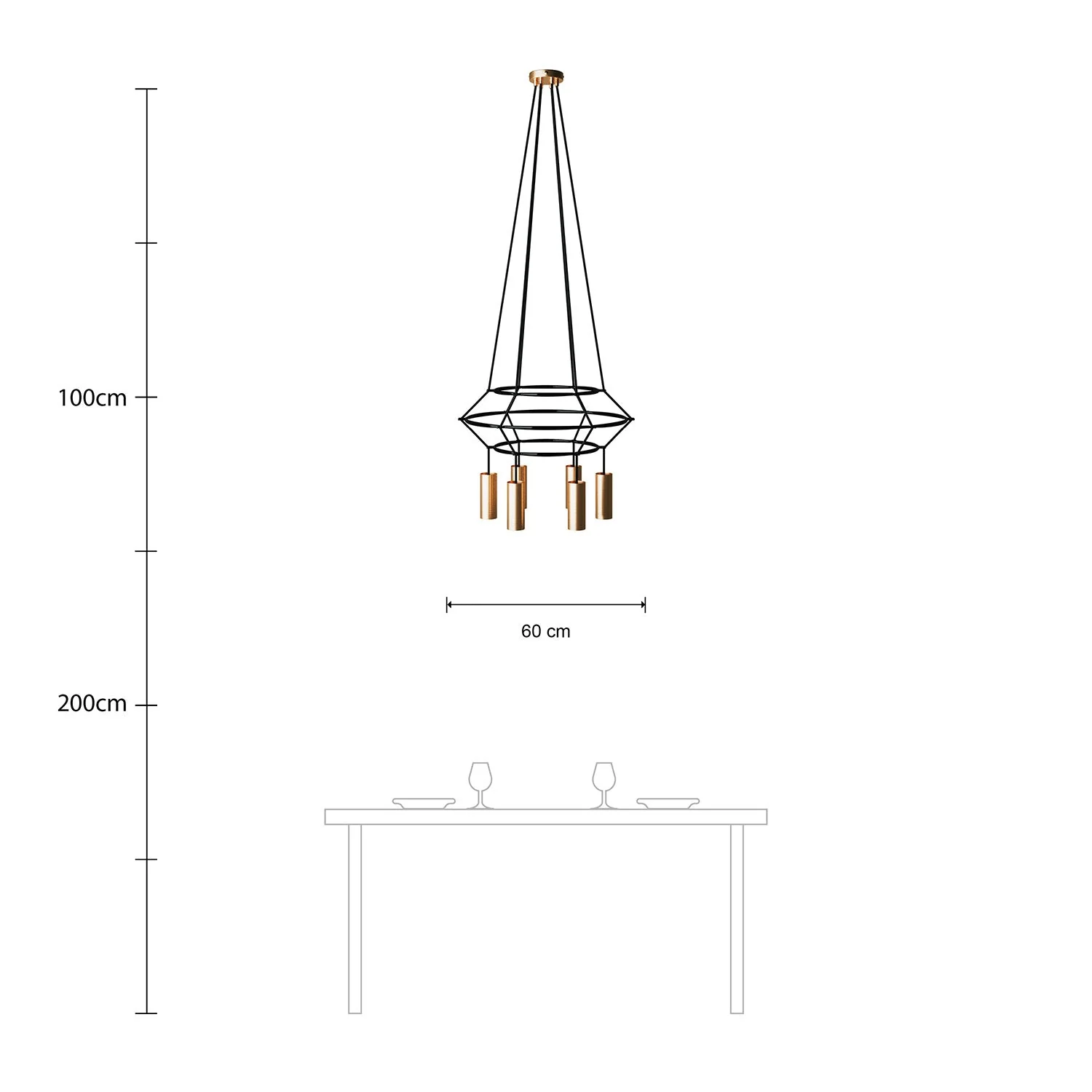 3 Cage chandelier with 4 Tub-E14 drops - Satin bronze - Image 6
