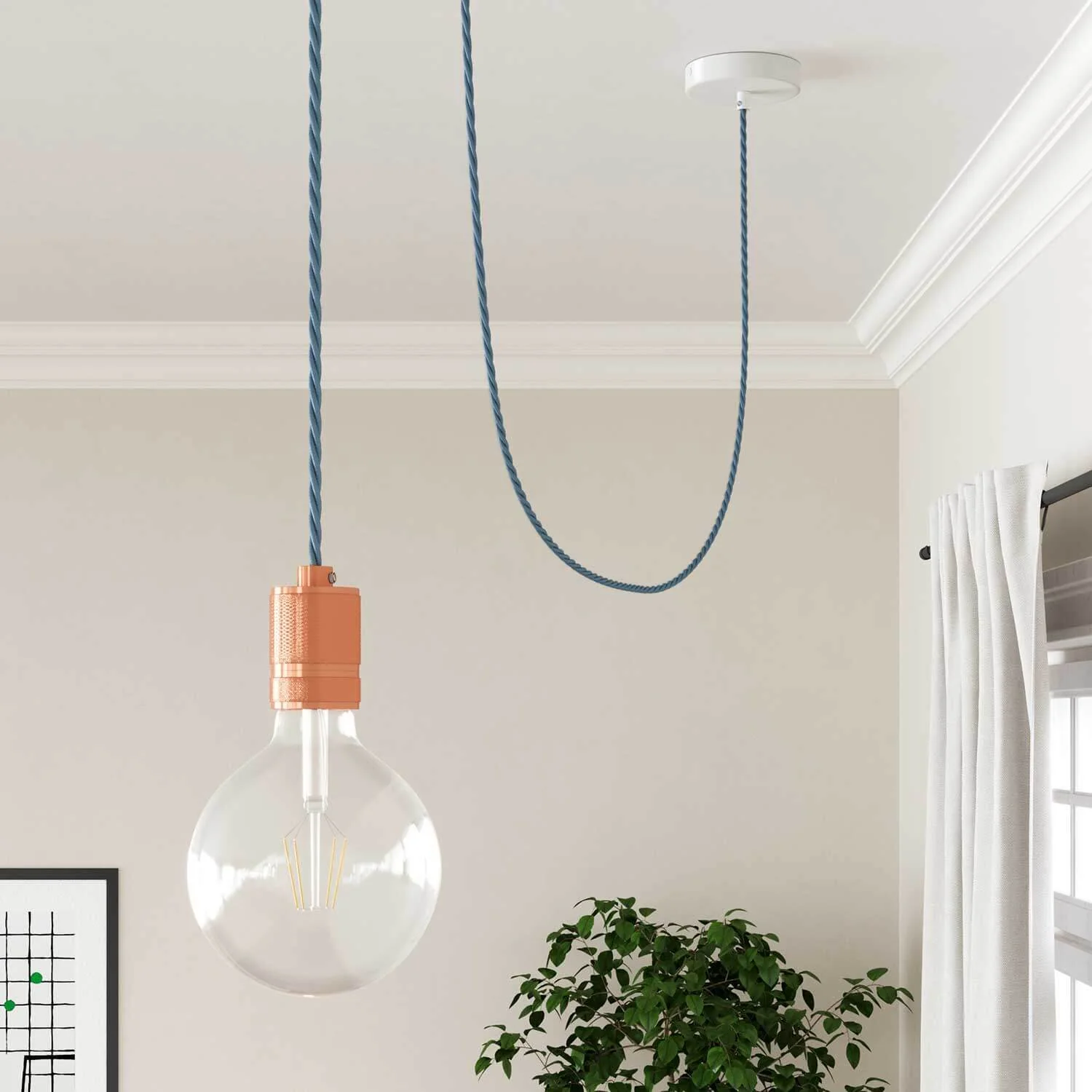 Electric cable braided and cotton-covered Ocean Blue - The Original Creative Cables, to enhance your chandeliers - TC53 - Image 4