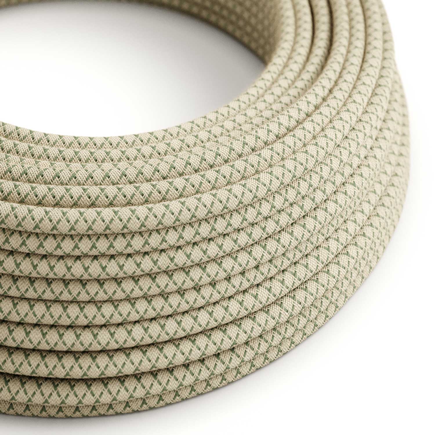 Cloth Covered Wire – Natural & Thyme Green Linen CrissCross RD62 – UL Listed