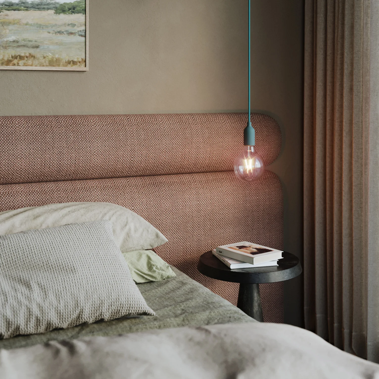Colorful silicone suspension lamp with fabric cable - Petrol - Image 2