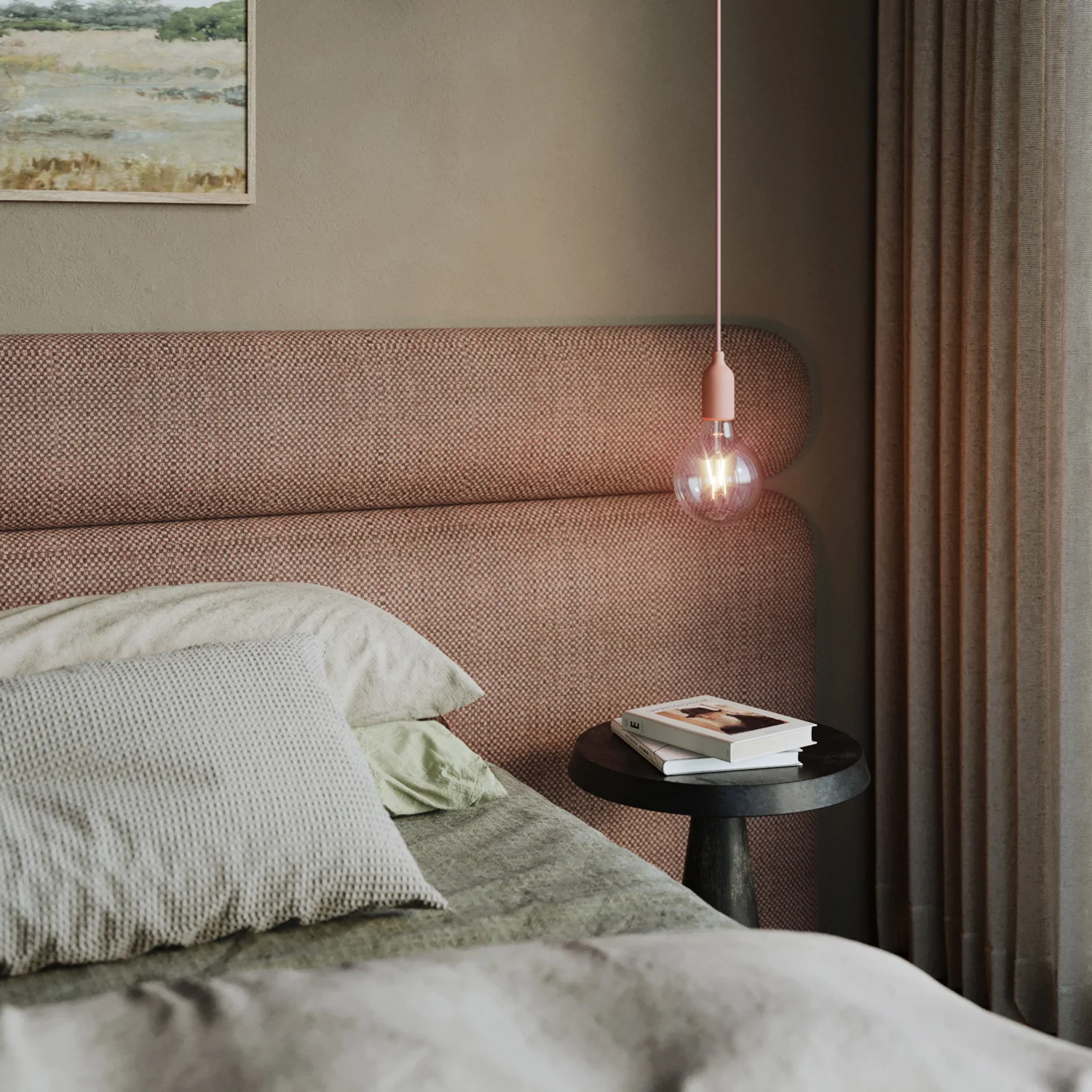 Colourful silicone suspension lamp with fabric cable - Salmon - Image 2