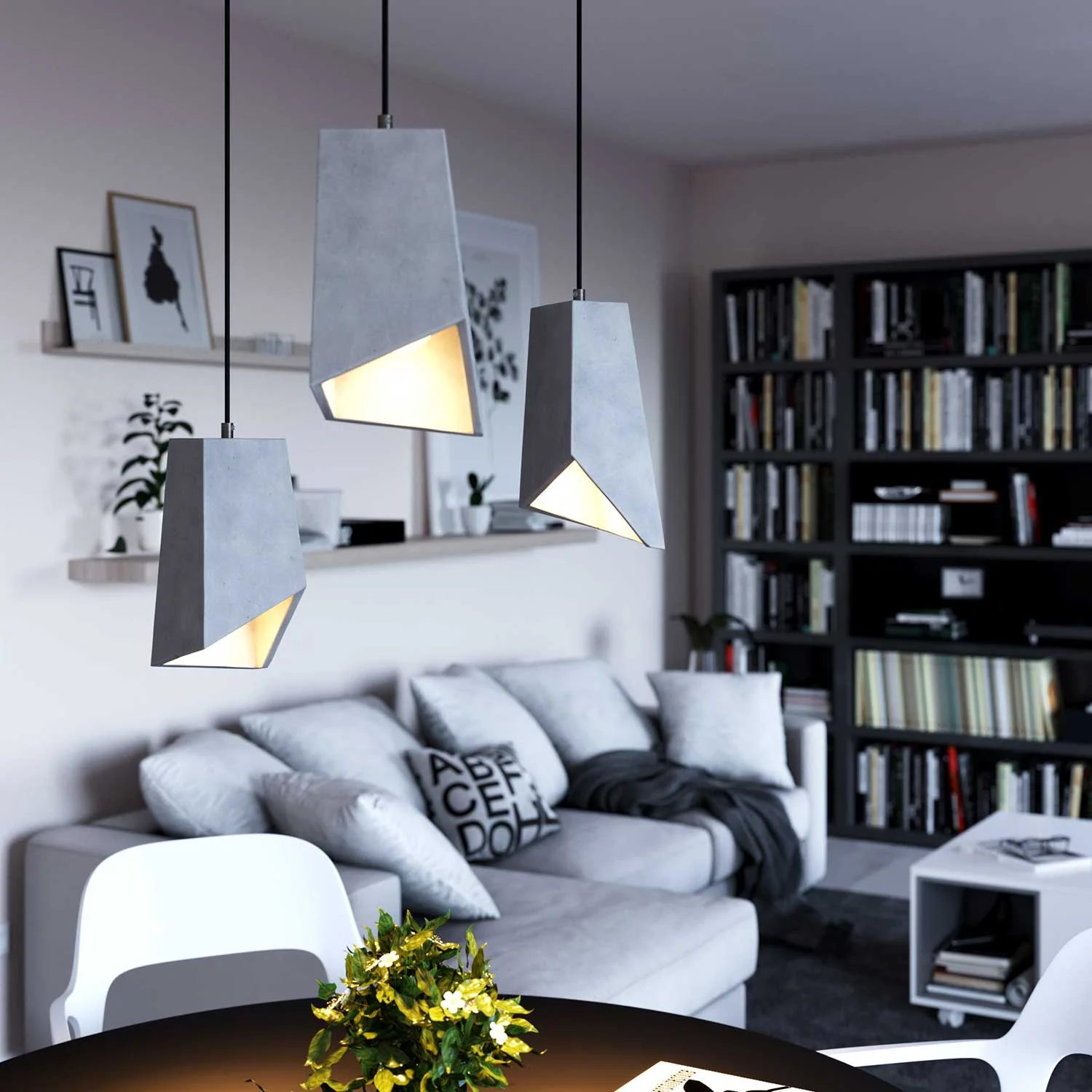 Prisma concrete lampshade for pendant lamp, complete with cable clamp and E27 lamp holder - Light concrete - Image 2