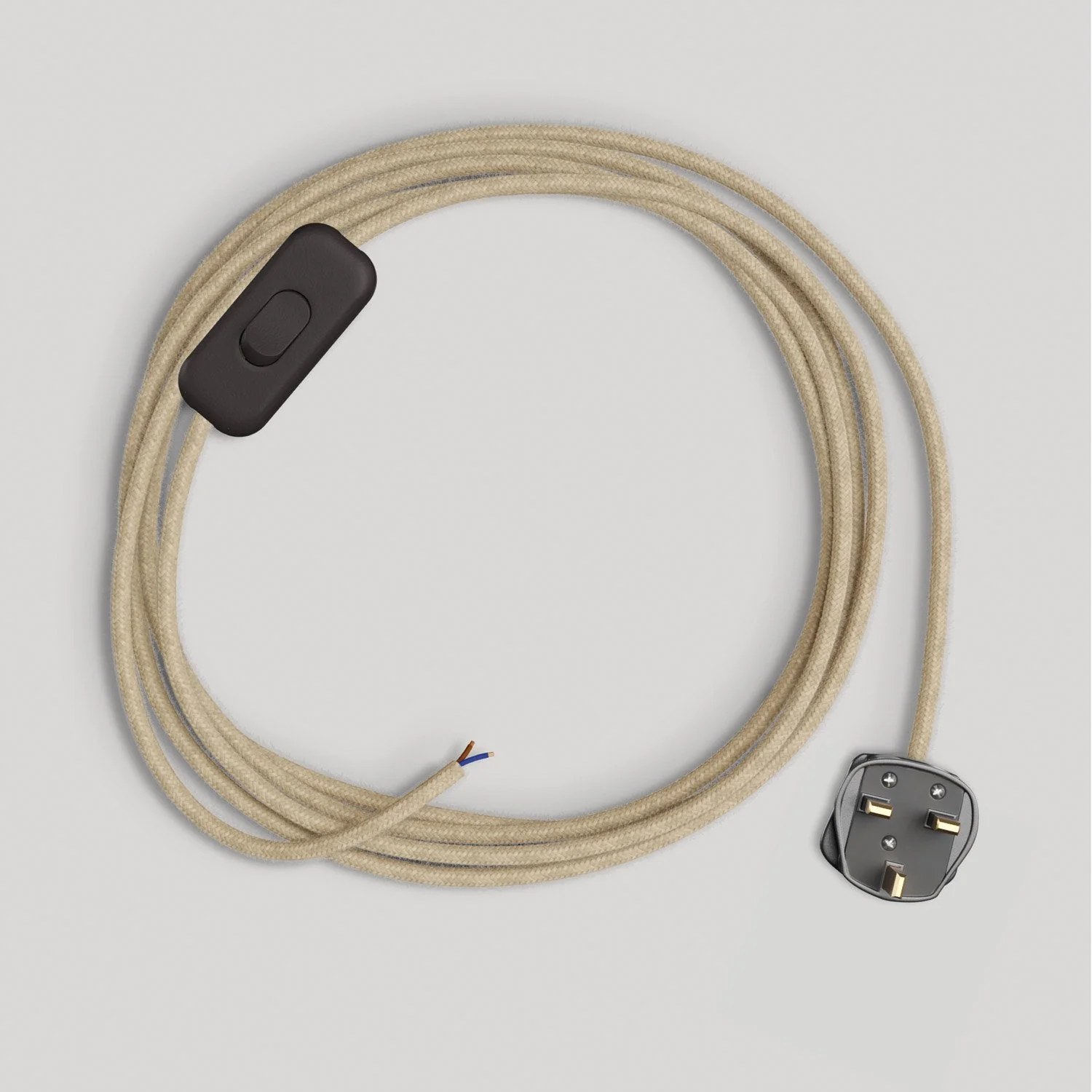 Wiring for lamp with 1.80 m natural jute neutral cable and UK plug