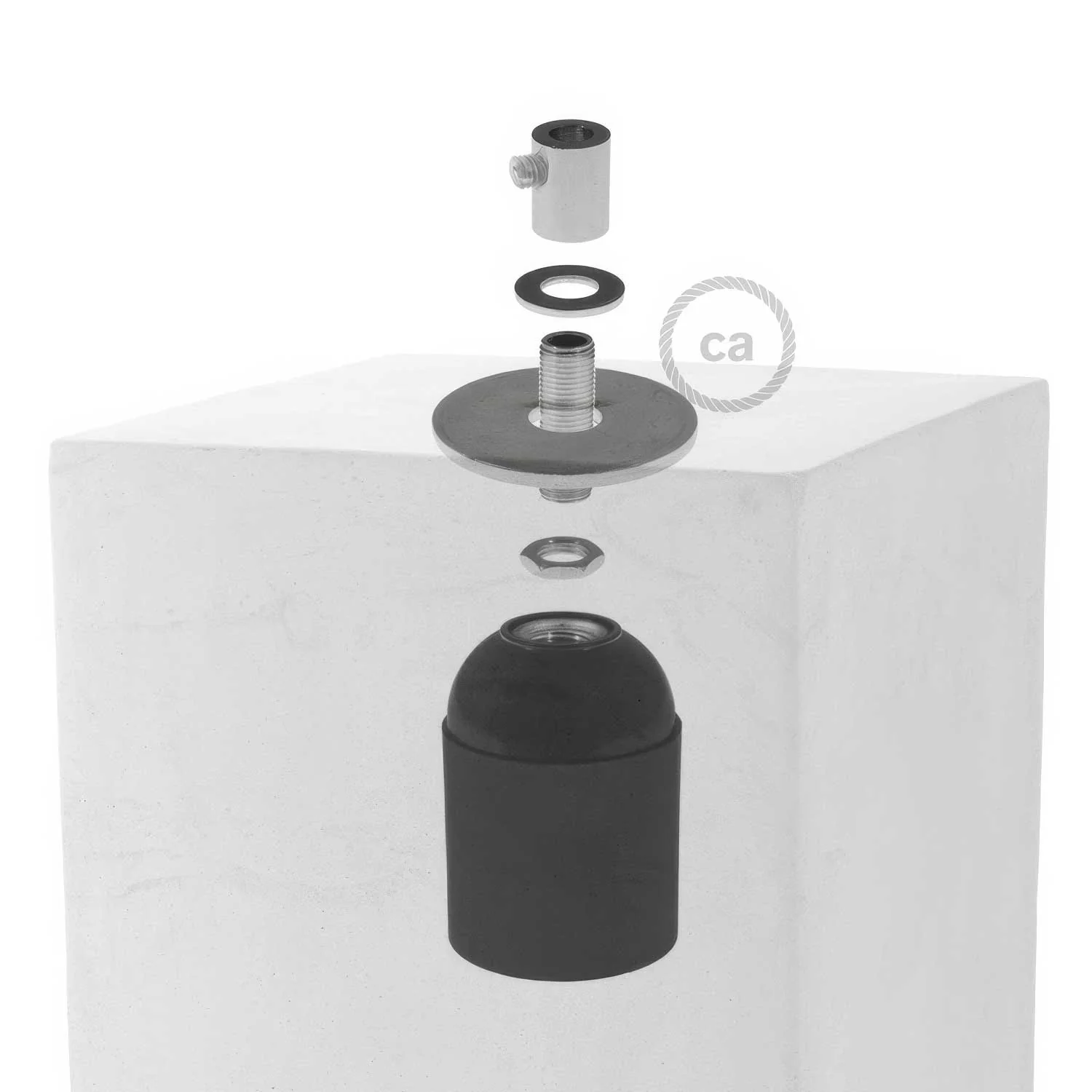 Cube cement lampshade for suspension, with cable clamp and E26 socket - Light cement - Image 4