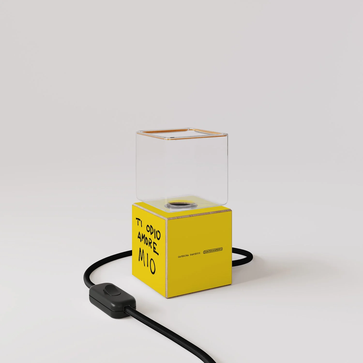 Cubetto table lamp with US plug, “Ti odio amore mio” Ghost bulb - Santomanifesto - Image 4
