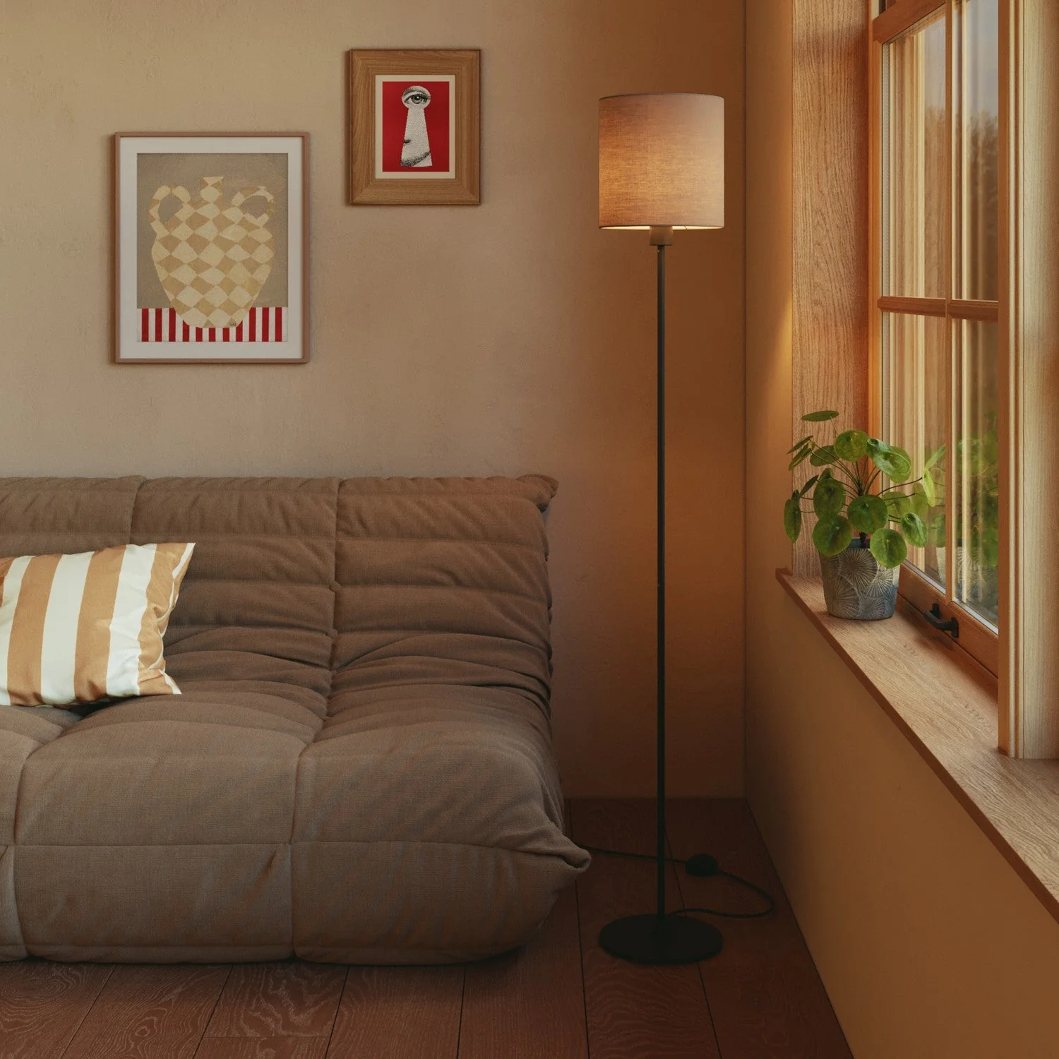 Lampshade Cylinder M in fabric with E27 fitting - Made in Italy - Arenal Ash - Image 2