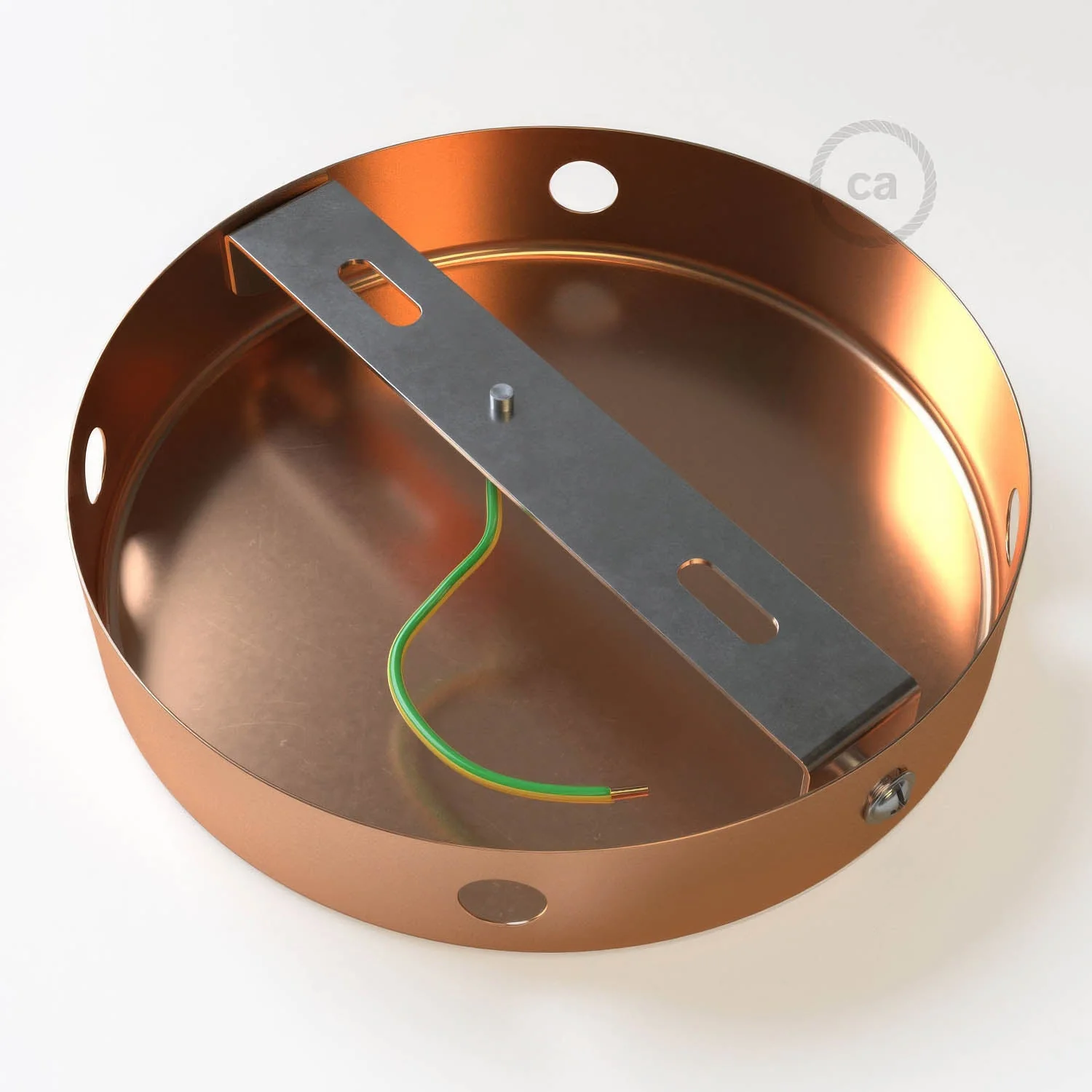 Cylindrical metal ceiling rose kit with 4 side holes (junction box) - Satin copper - Image 4
