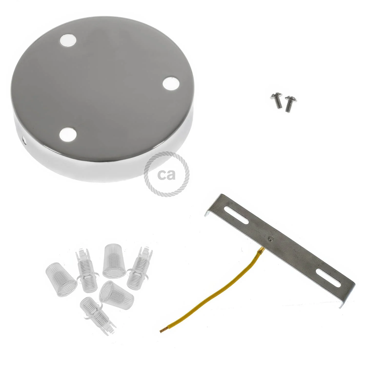 Cylindrical metal ceiling rose kit with 3 holes - Chrome - Image 3