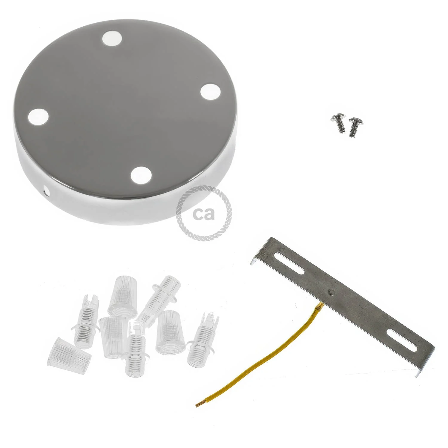4-hole cylindrical metal ceiling rose kit - Chrome - Image 3