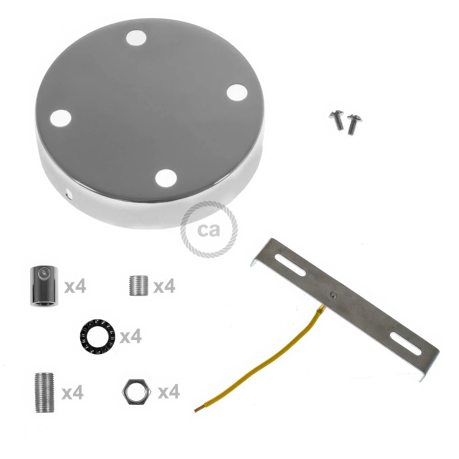 4-hole cylindrical metal ceiling rose kit - Chrome - Image 8