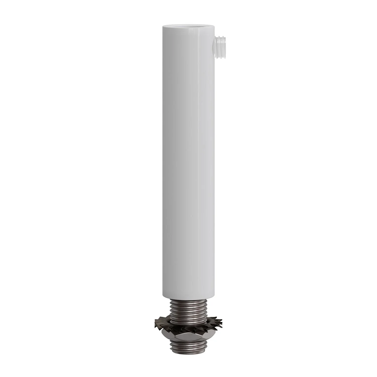 Cylindrical metal cable clamp, 7 cm long, complete with rod, nut and washer - White