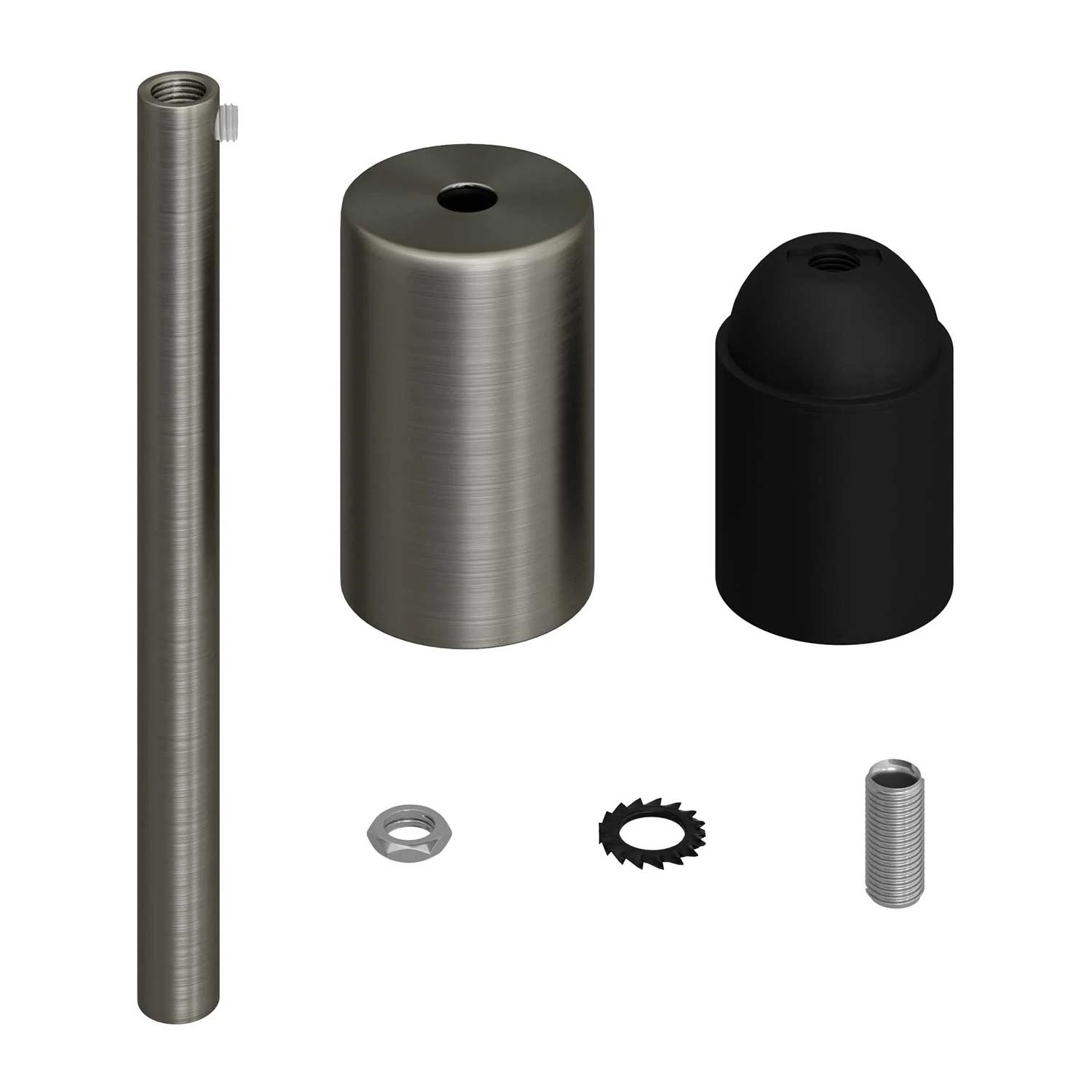 Cylindrical metal UL E26 light bulb socket kit with 15 cm cable clamp - Brushed titanium - Image 2