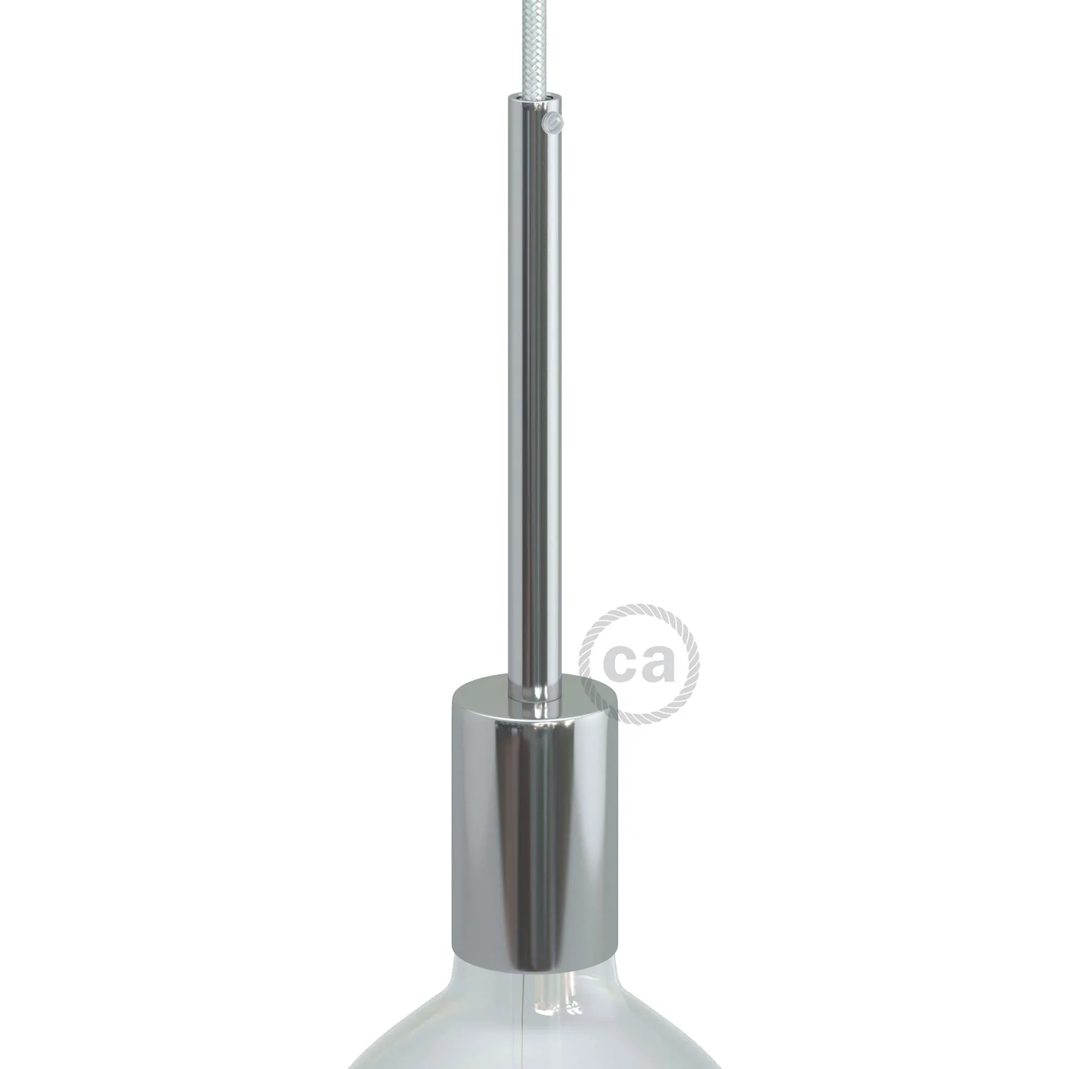 Cylindrical metal UL E26 light bulb socket kit with 15 cm cable clamp - Chrome